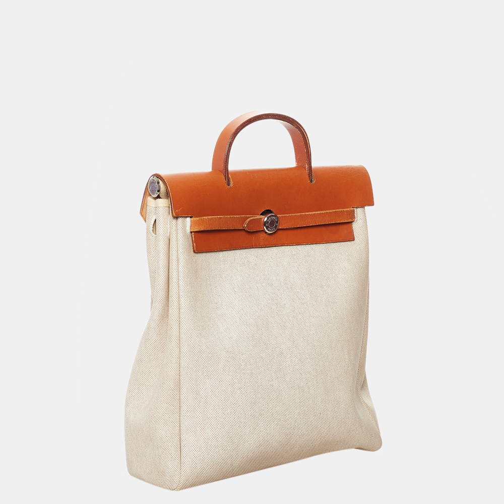 

Hermes White Herbag Canvas Backpack, Brown
