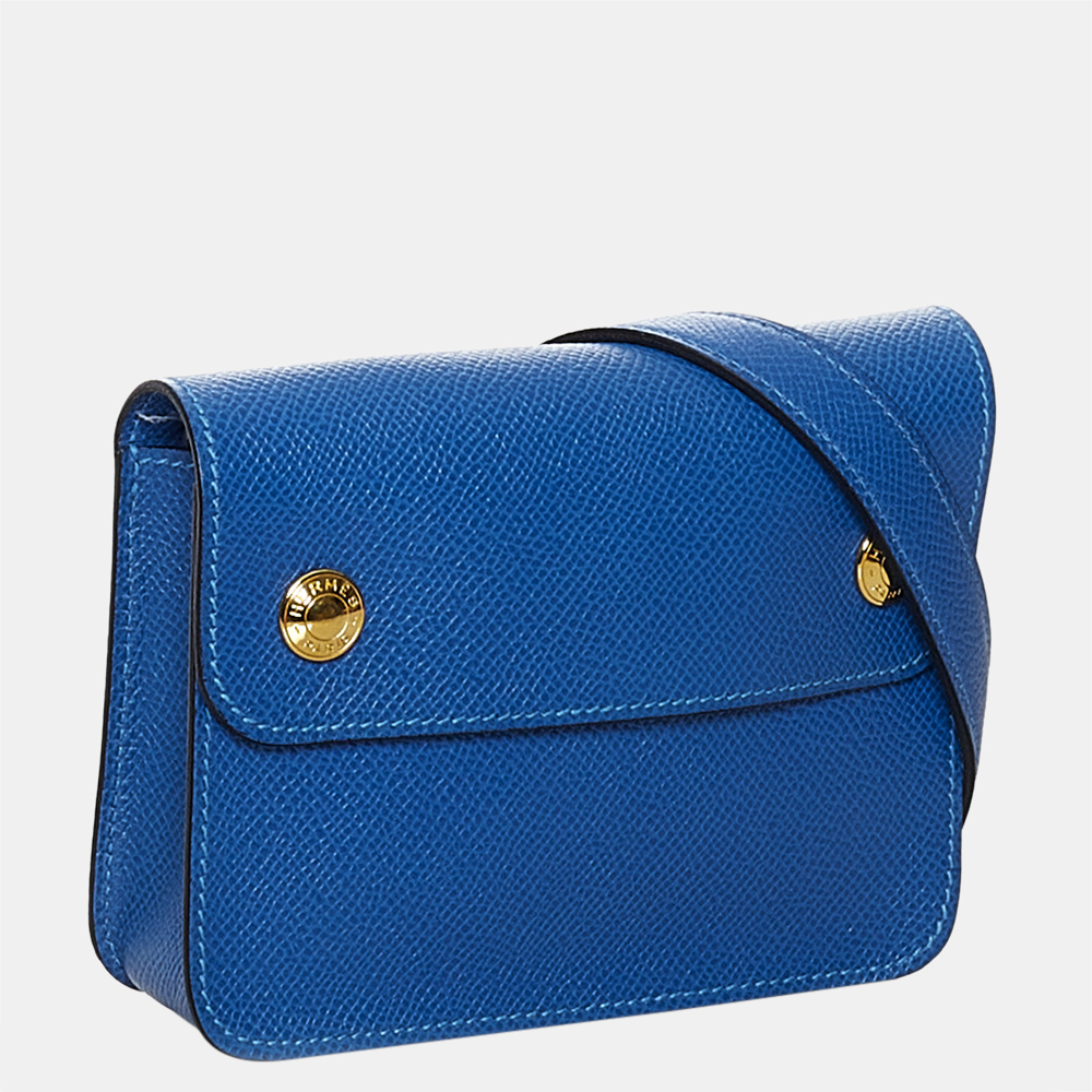 

Hermes Blue Courchevel Pochette Green Waist Bag