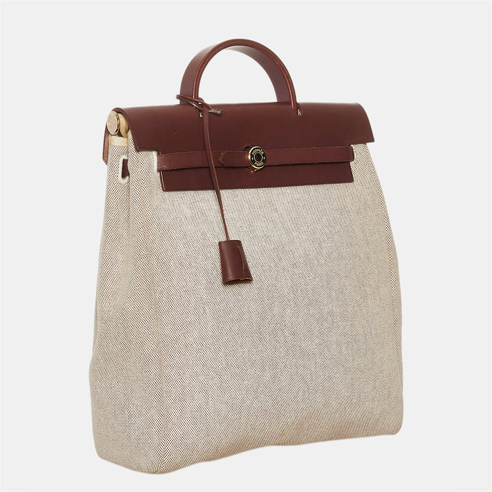

Hermes Brown Herbag Canvas Backpack
