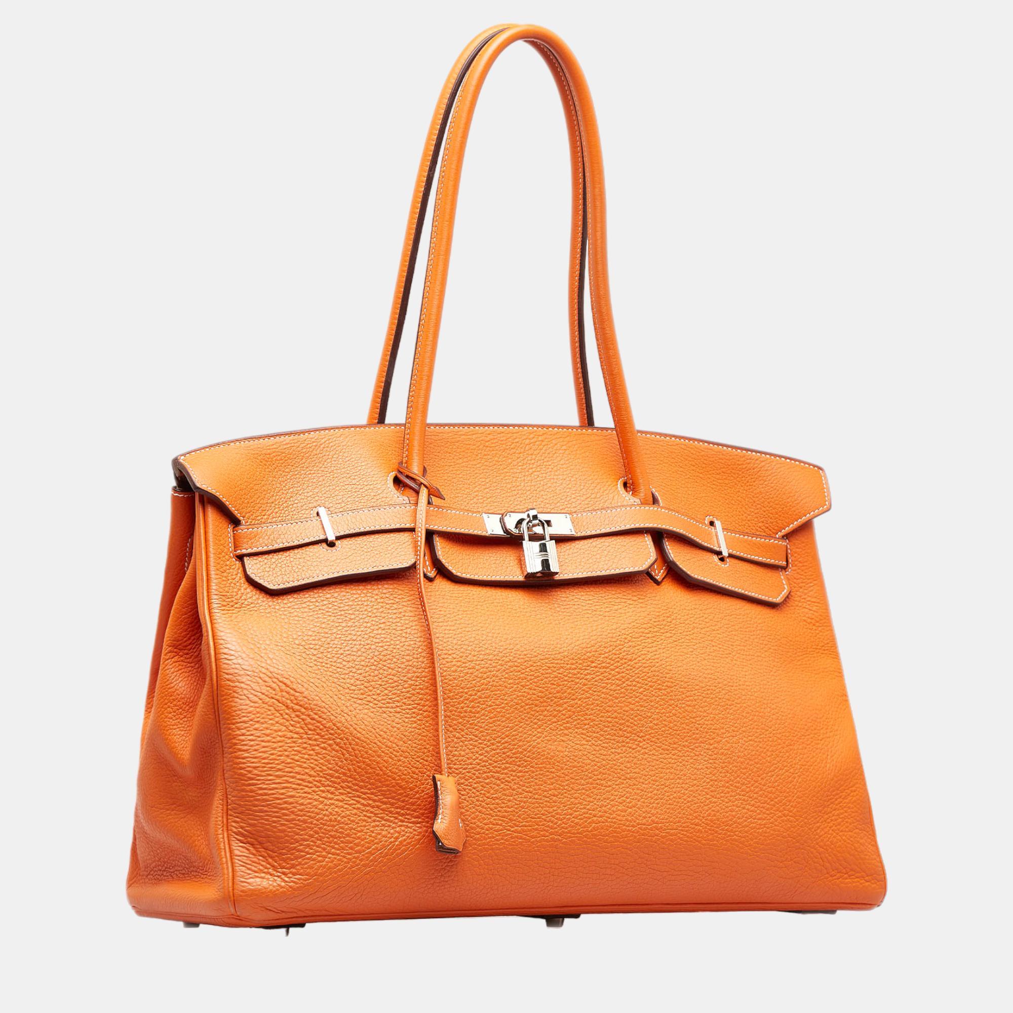 

Hermes Orange 2008 Clemence Shoulder Birkin 45