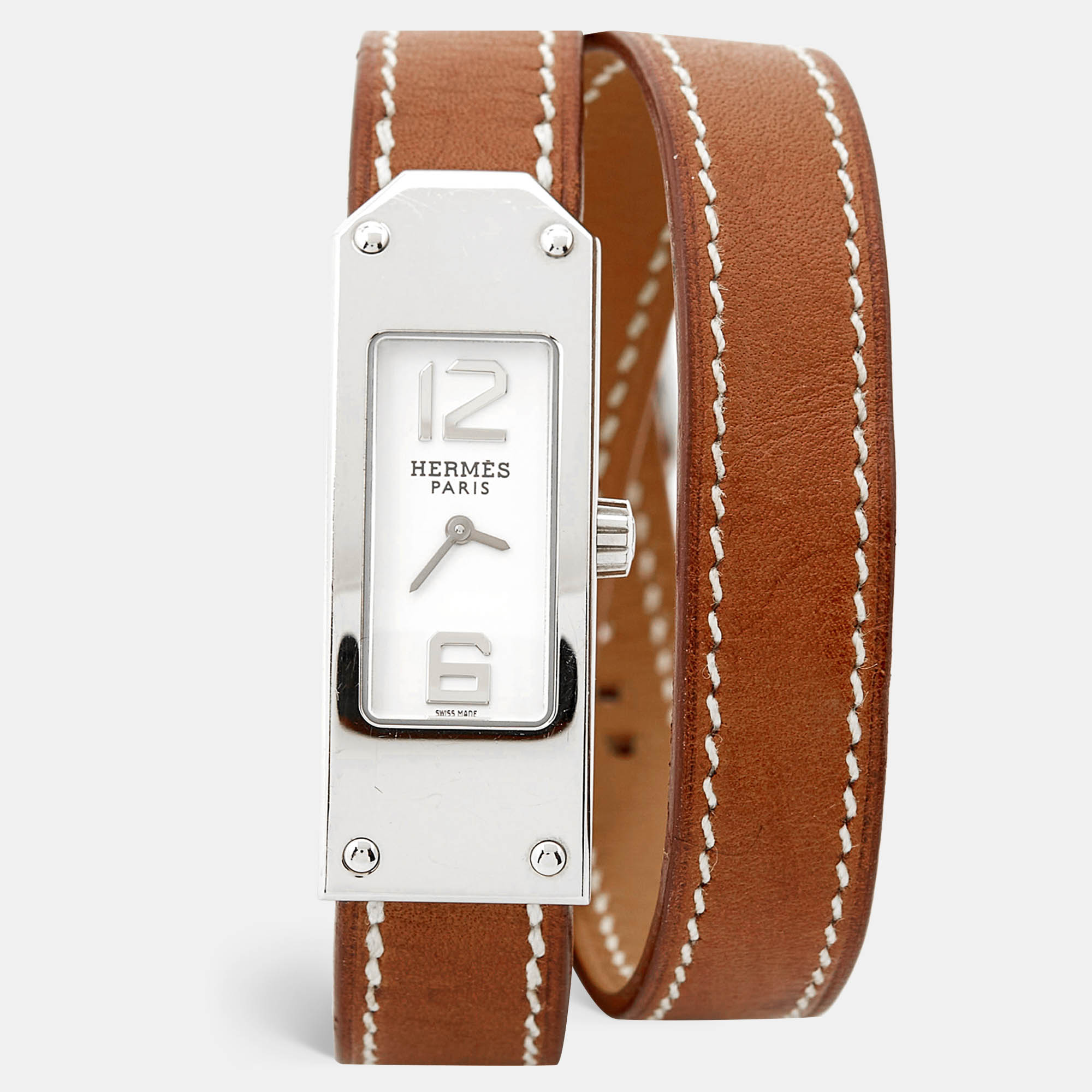 

Hermes White Stainless Steel Leather Kelly, Brown