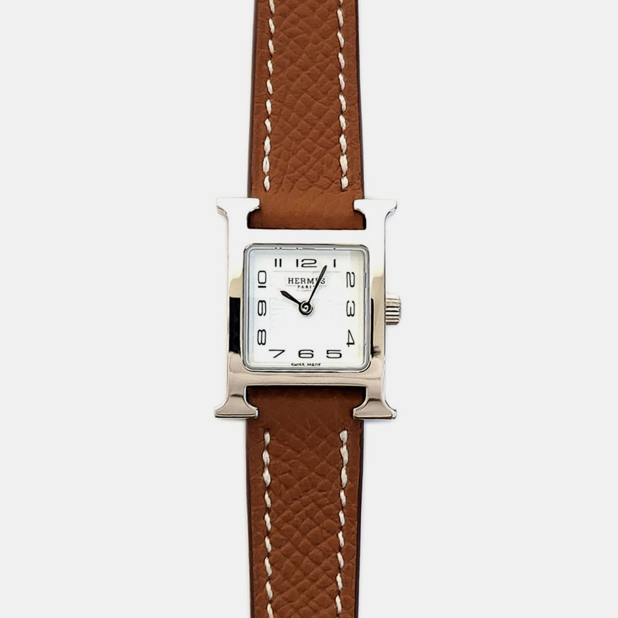 

Hermes White Stainless Steel Heure H HH1.110 Quartz Women's Wristwatch 17 mm