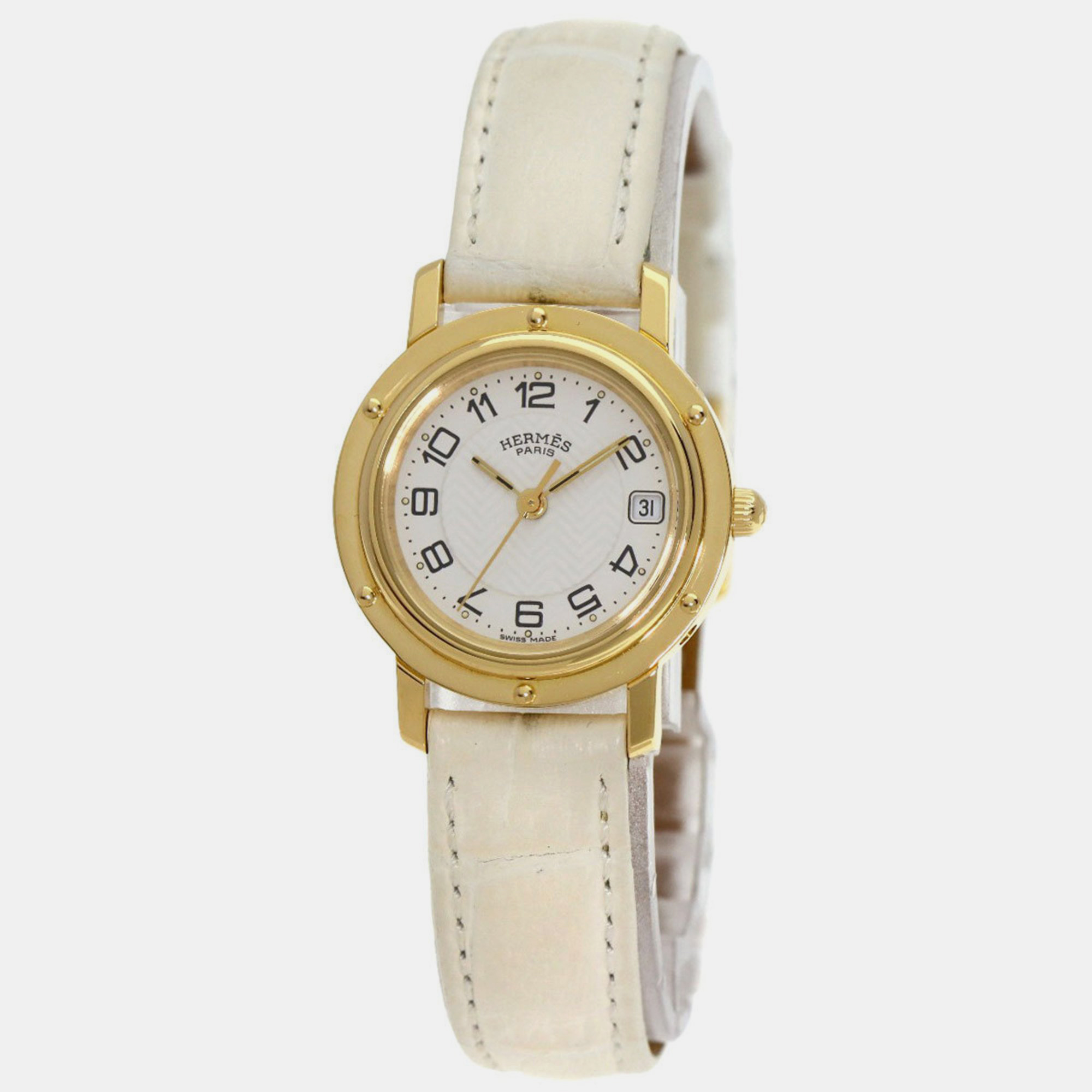 

Hermes White 18k Yellow Gold Clipper CL4.285 Quartz Women's Wristwatch 24 mm