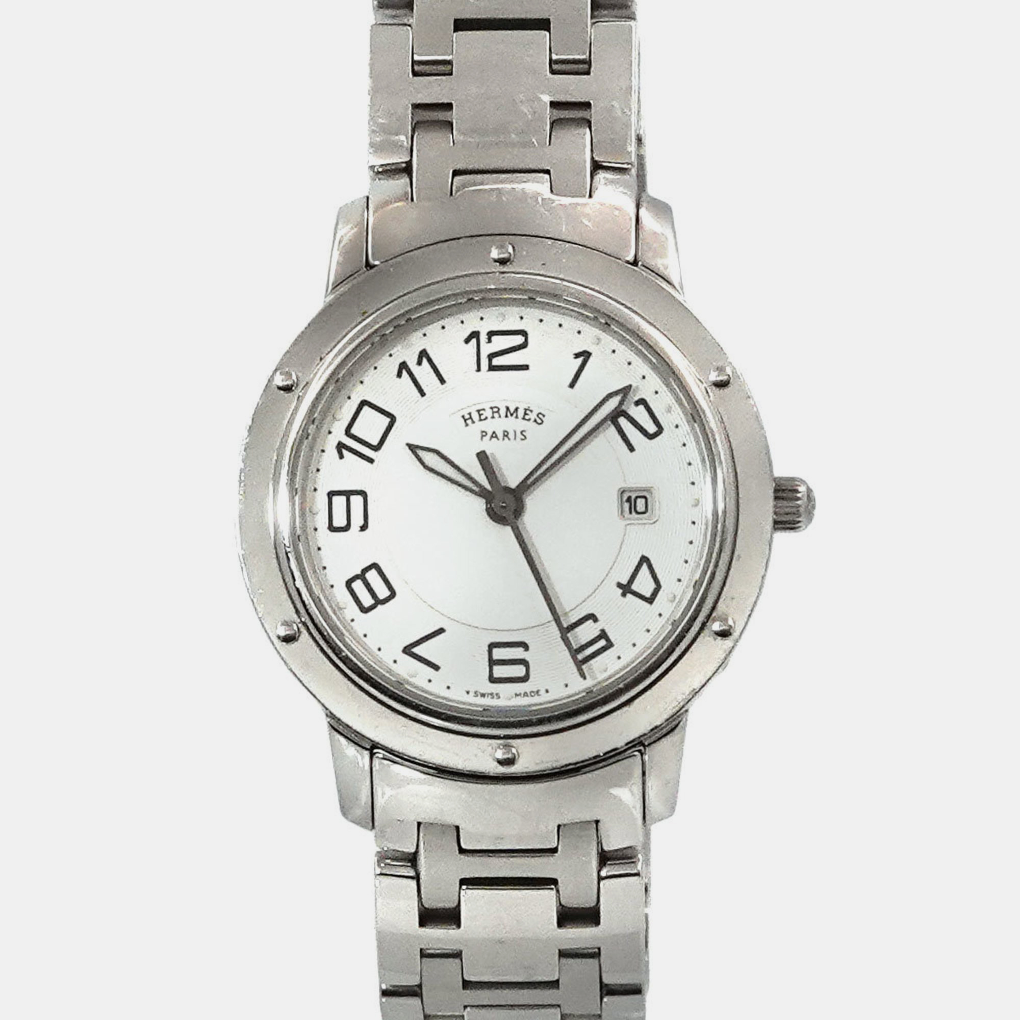

Hermes White Stainless Steel Clipper CP1.310 Quartz Women's Wristwatch 28 mm