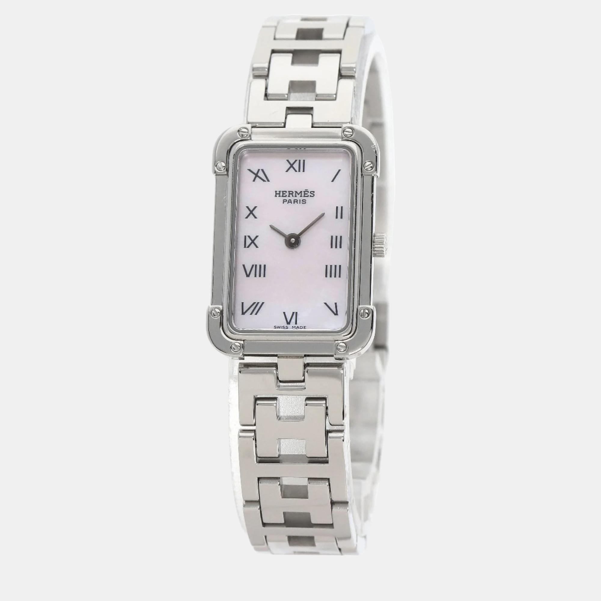 

Hermes Pink Shell Stainless Steel Clojure CR2.210 Quartz Women's Wristwatch