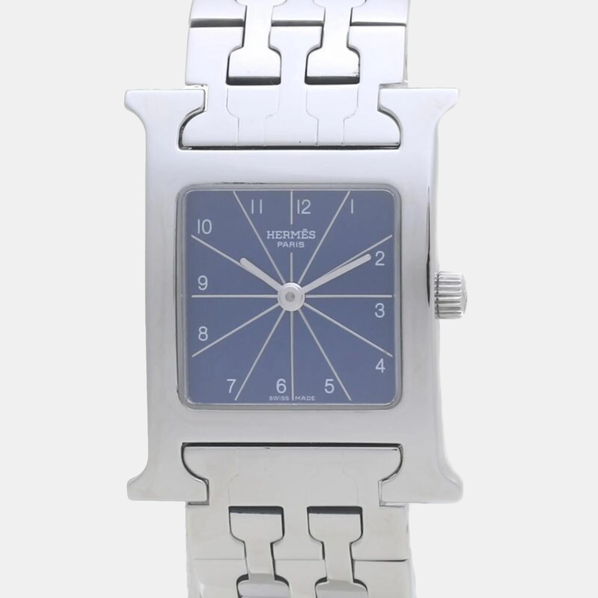 

Hermes Blue Stainless Steel Heure H HH1.210 Quartz Women's Wristwatch 21 mm
