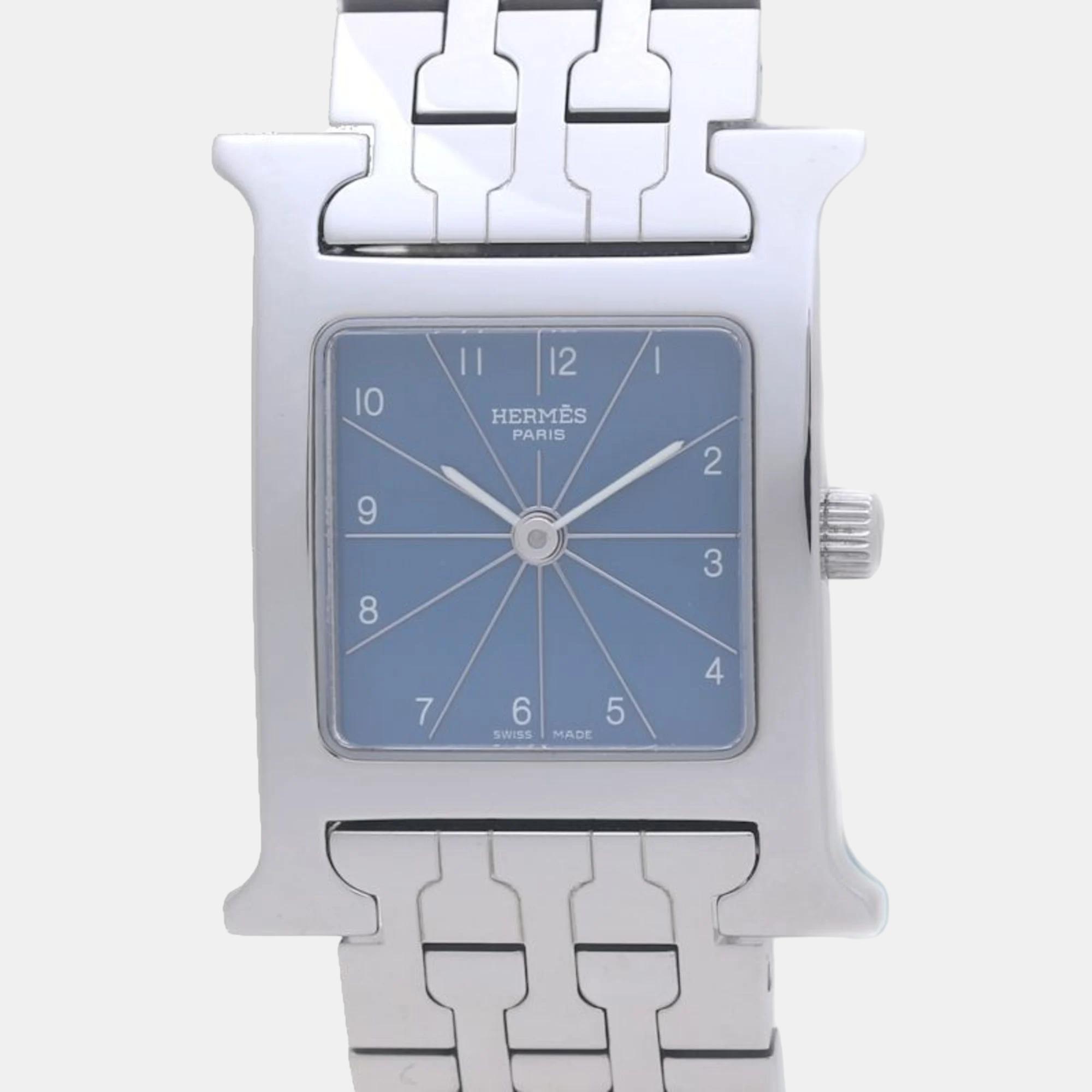 

Hermes Blue Stainless Steel Heure H HH1.210 Quartz Women's Wristwatch 21 mm