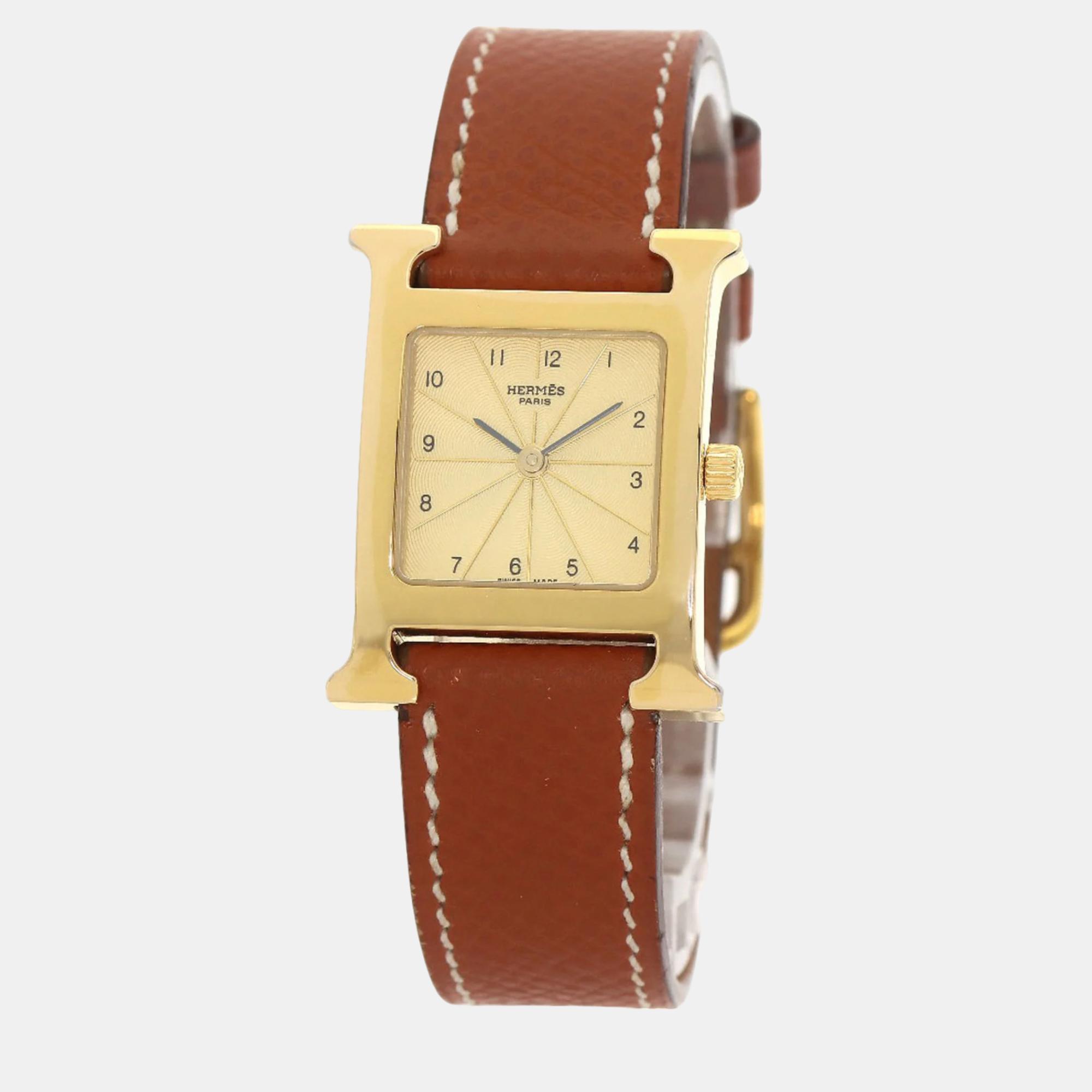 

Hermes Gold 18k Yellow Gold Plated Stainless Steel Heure H HH1.201 Quartz Women's Wristwatch 21 mm