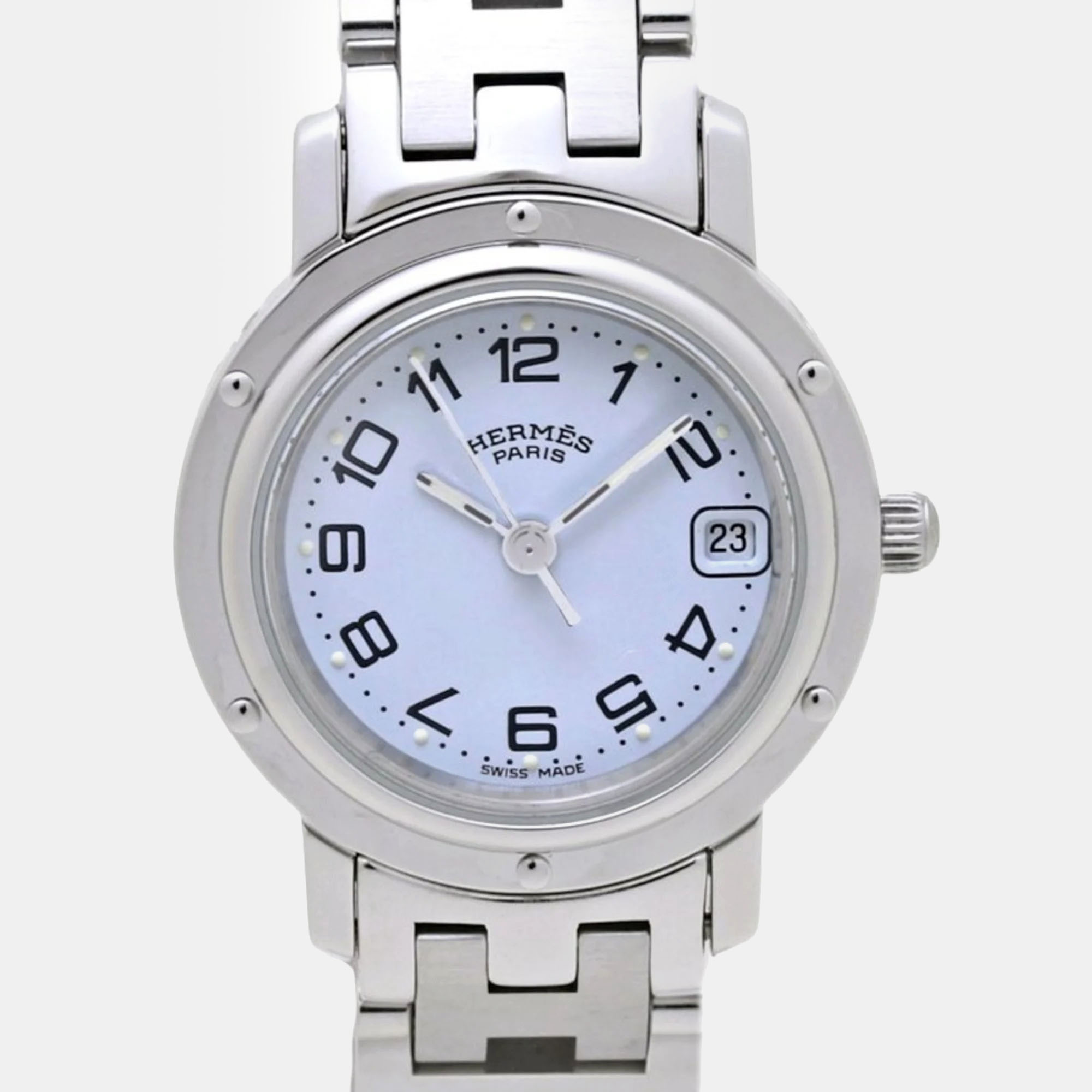 

Hermes White Stainless Steel Clipper CL4.210 Quartz Women's Wristwatch 24 mm