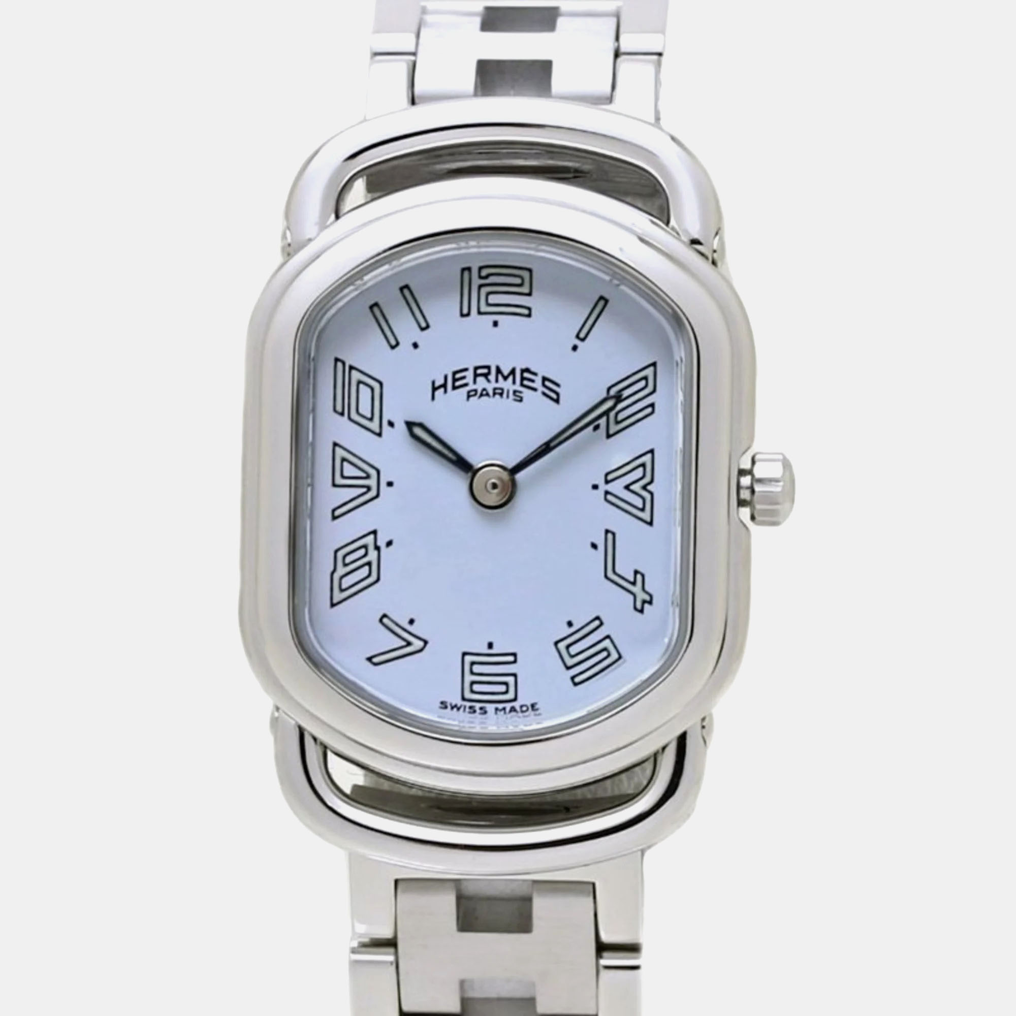 

Hermes White Stainless Steel Rallye RA1.210 Quartz Women's Wristwatch 20 mm