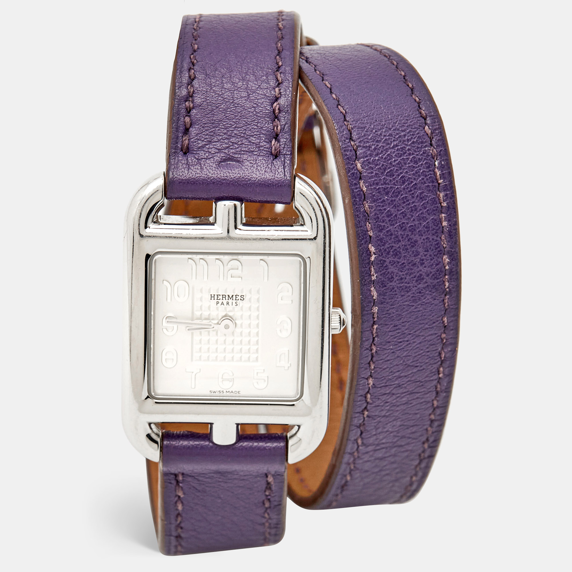 

Hermes Silver Stainless Steel Leather Cape Cod CC1.210 Women's Wristwatch, Purple