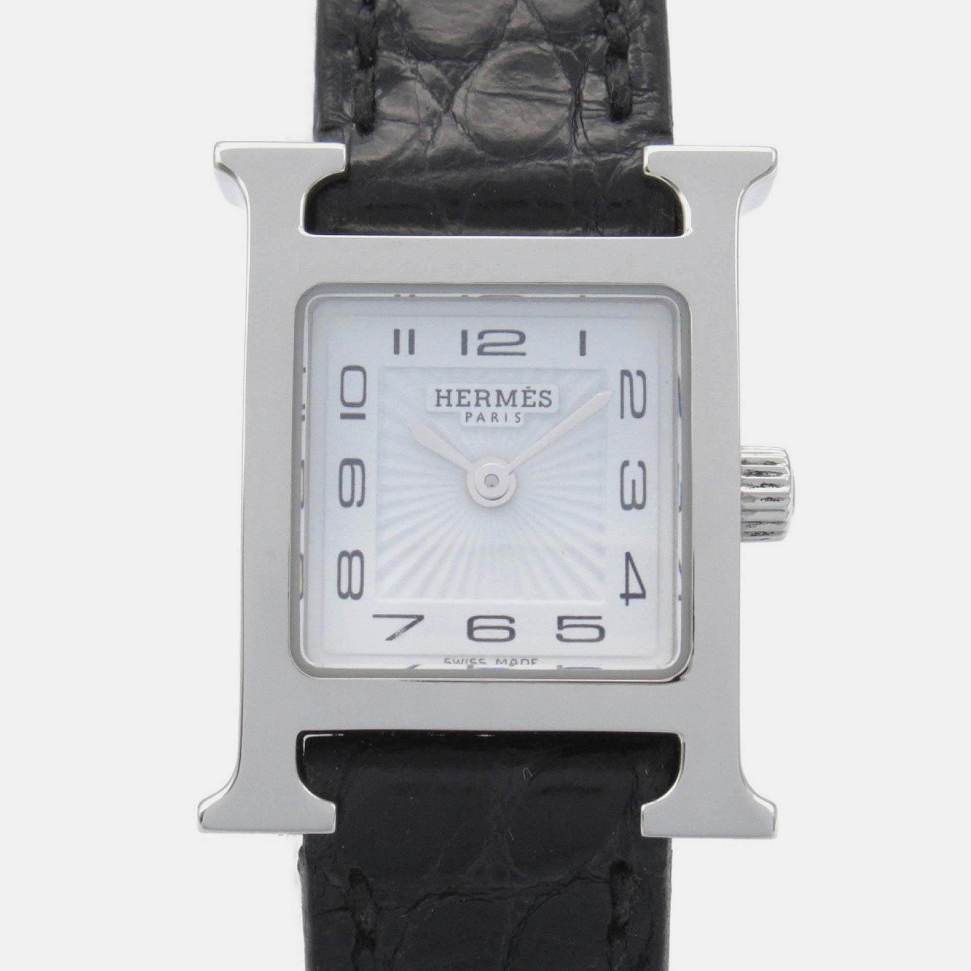 

Hermes White Stainless Steel Heure H Quartz Women's Wristwatch 17 mm