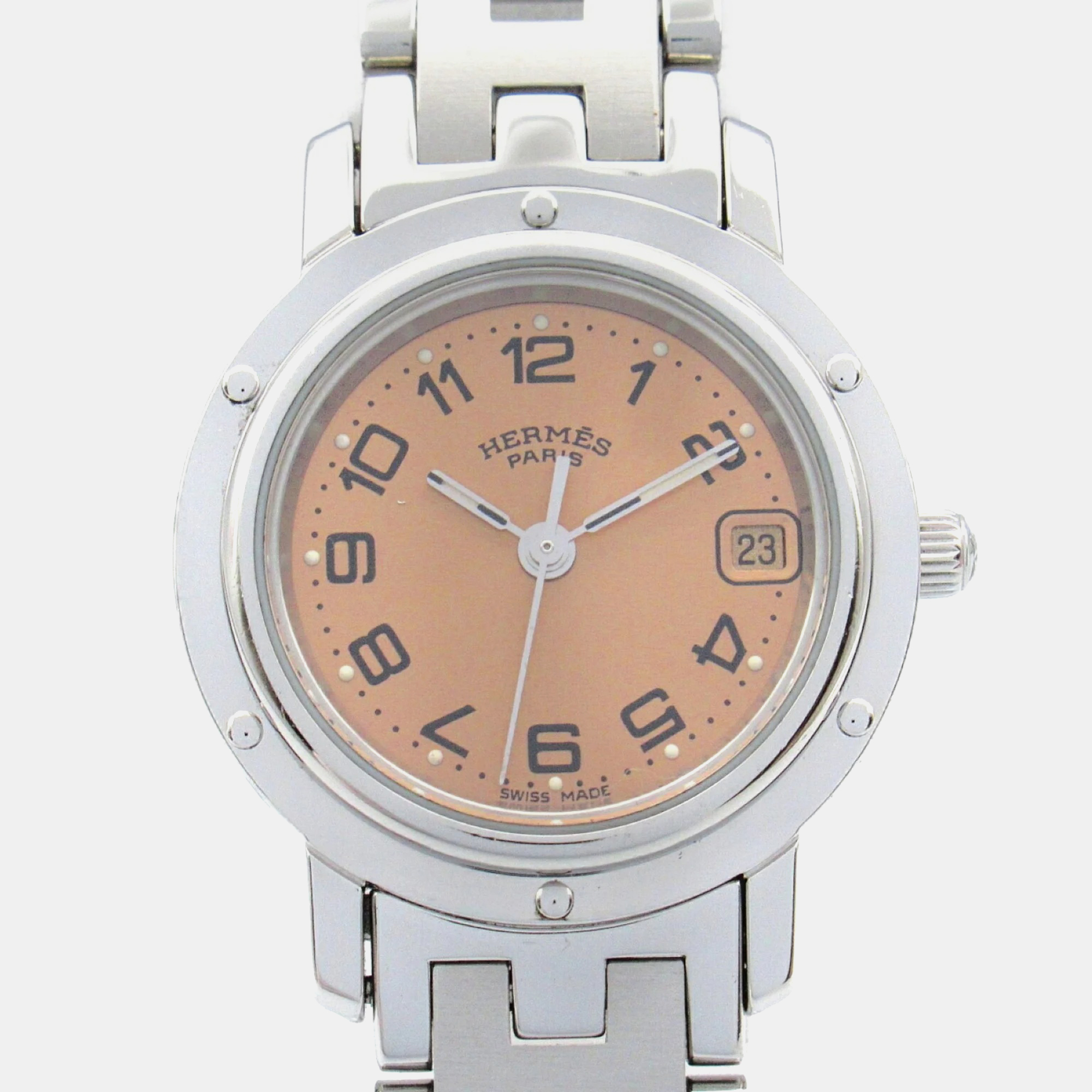 

Hermes Pink Stainless Steel Clipper CL4.210 Quartz Women's Wristwatch 24 mm