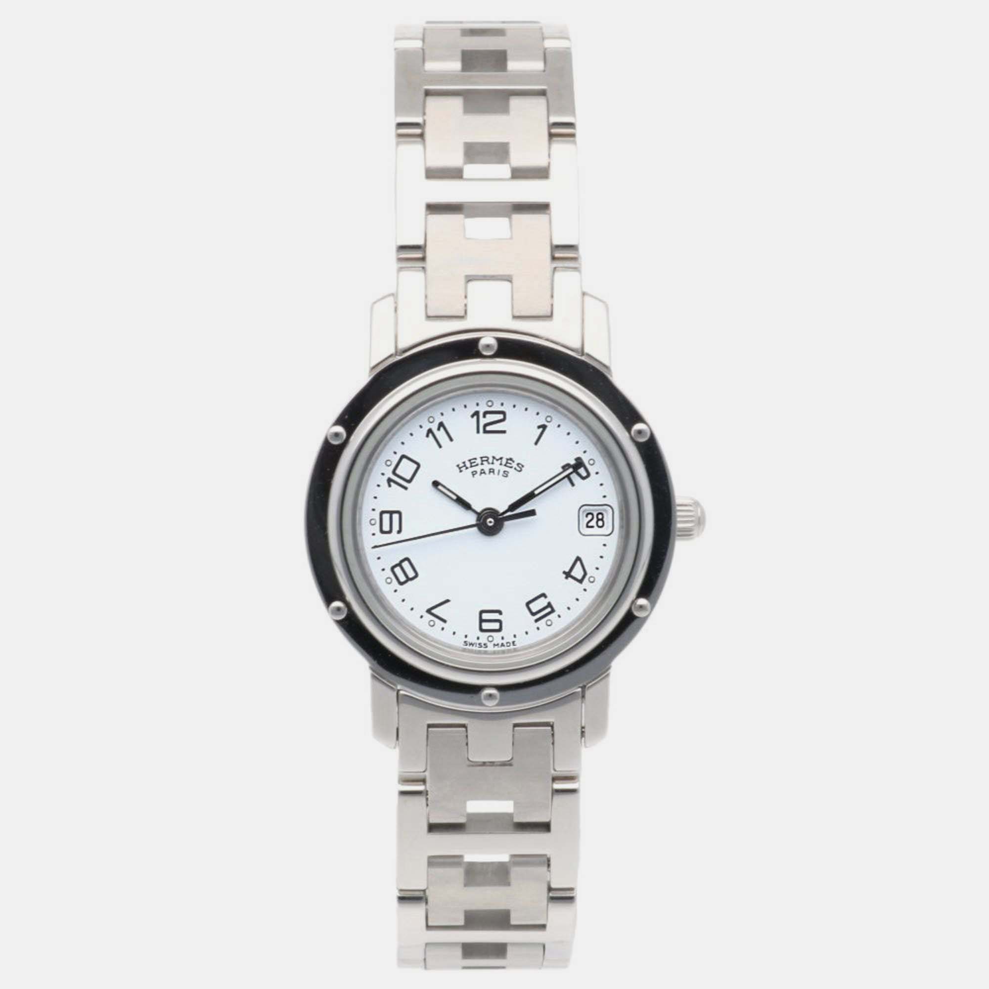 

Hermes White Stainless Steel Clipper Quartz Women's Wristwatch 24 mm