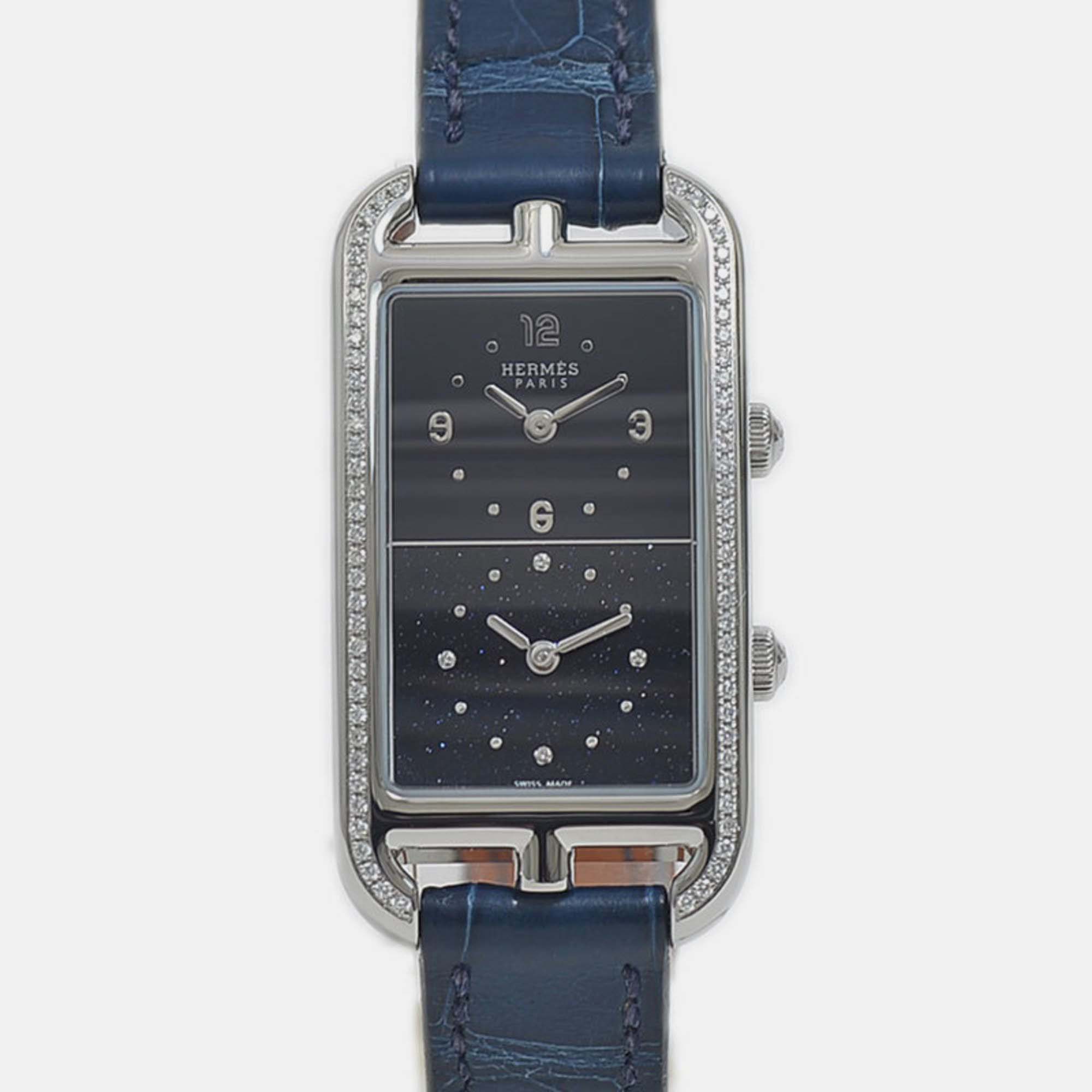 Pre-owned Hermes Navy Stainless Steel Nantucket Quartz Women's Wristwatch 22 Mm In Navy Blue