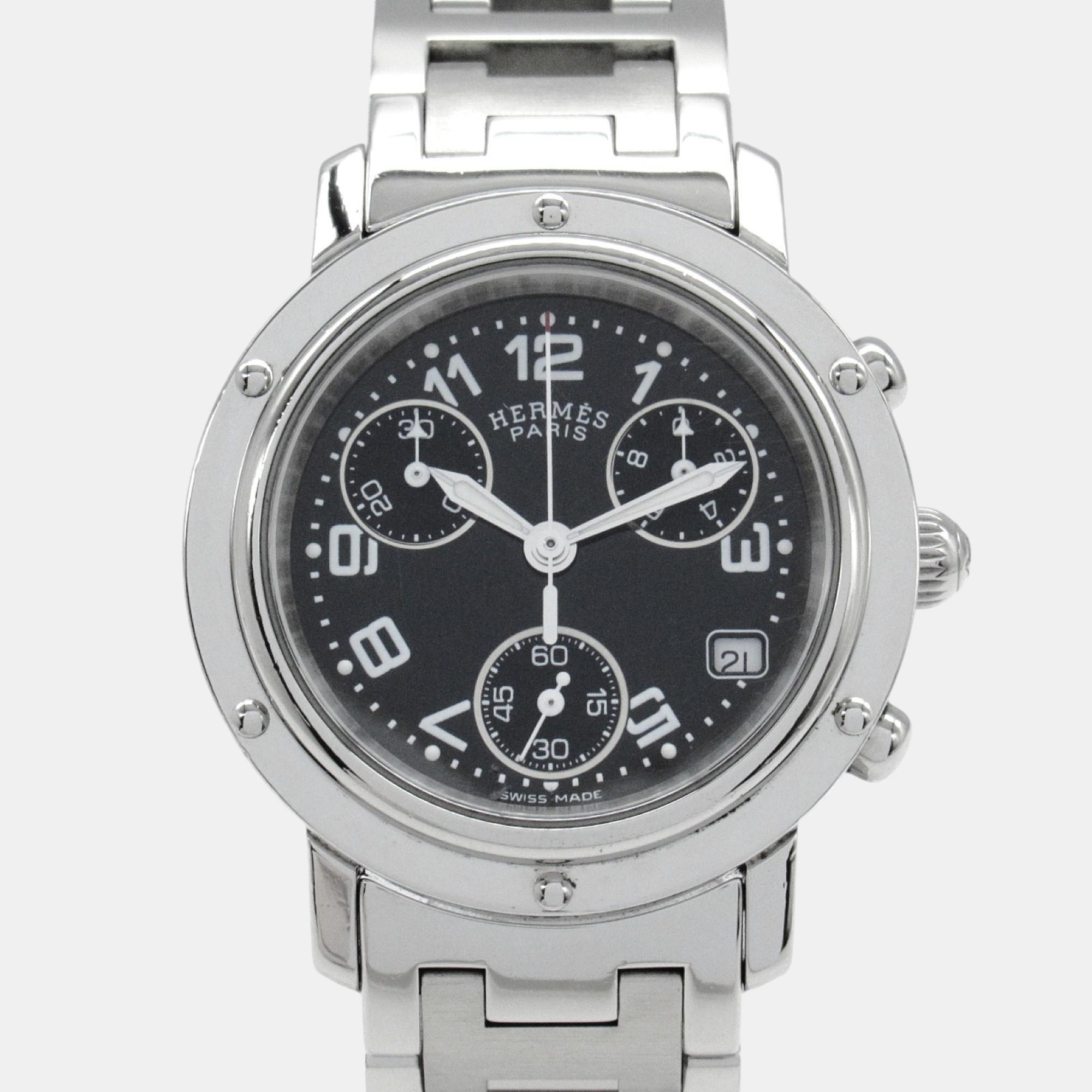 

Hermes Black Stainless Steel Clipper Chrono Watch