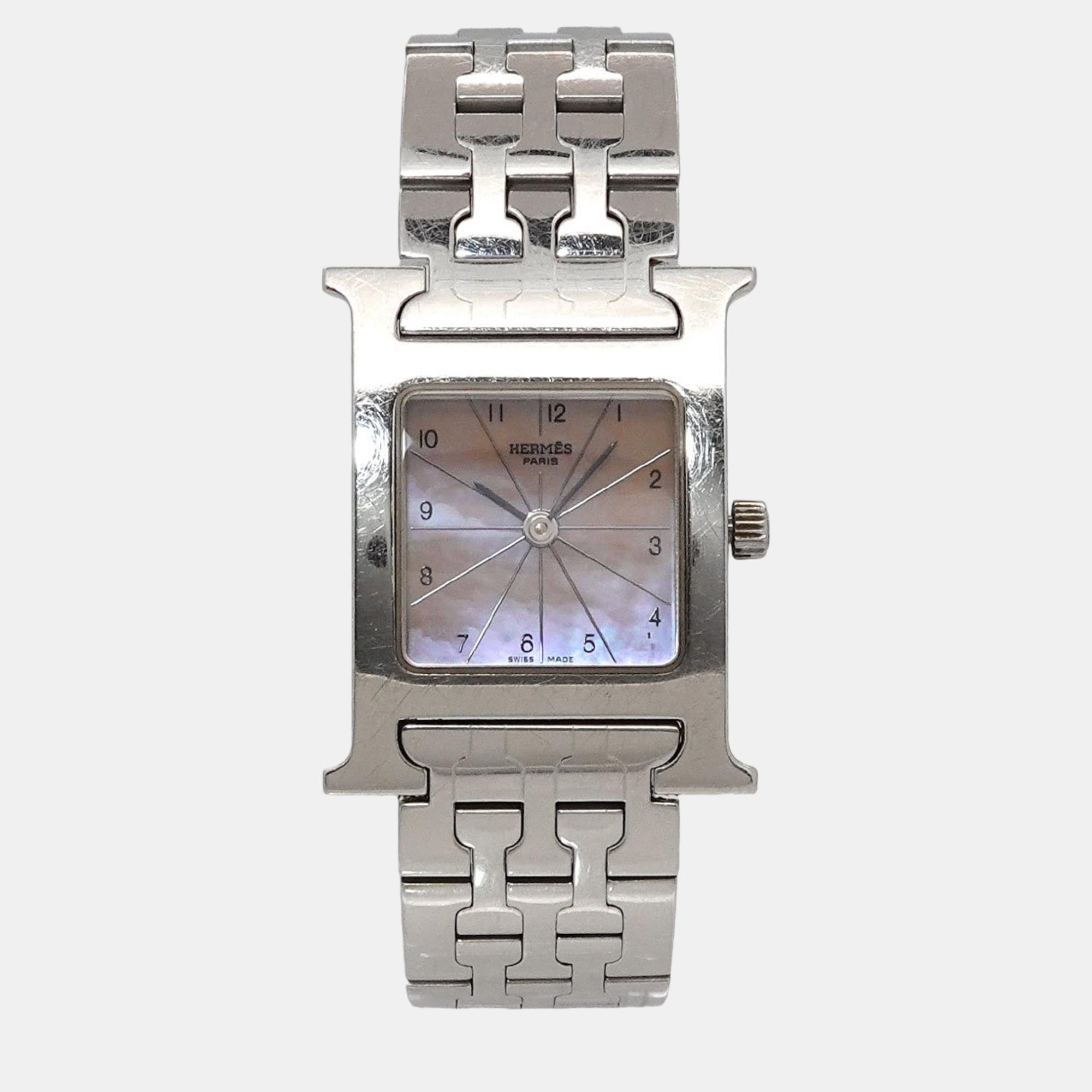 

Hermes White Shell Quartz H Watch HH1 210