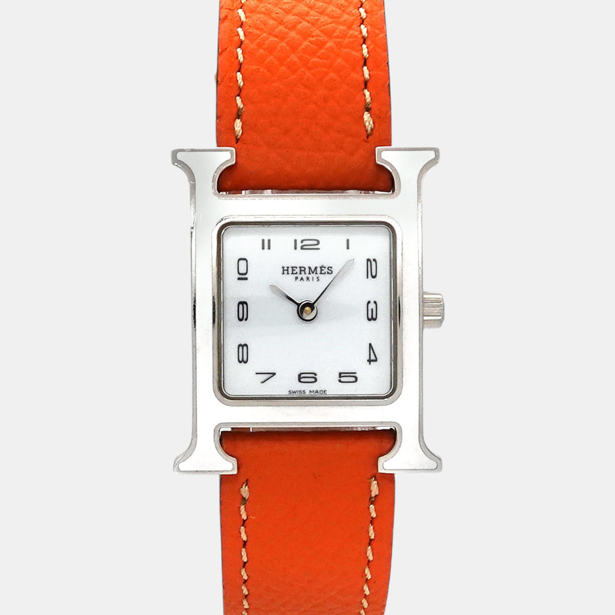 Pre-owned Hermes White Quartz H Watch Hh1 220