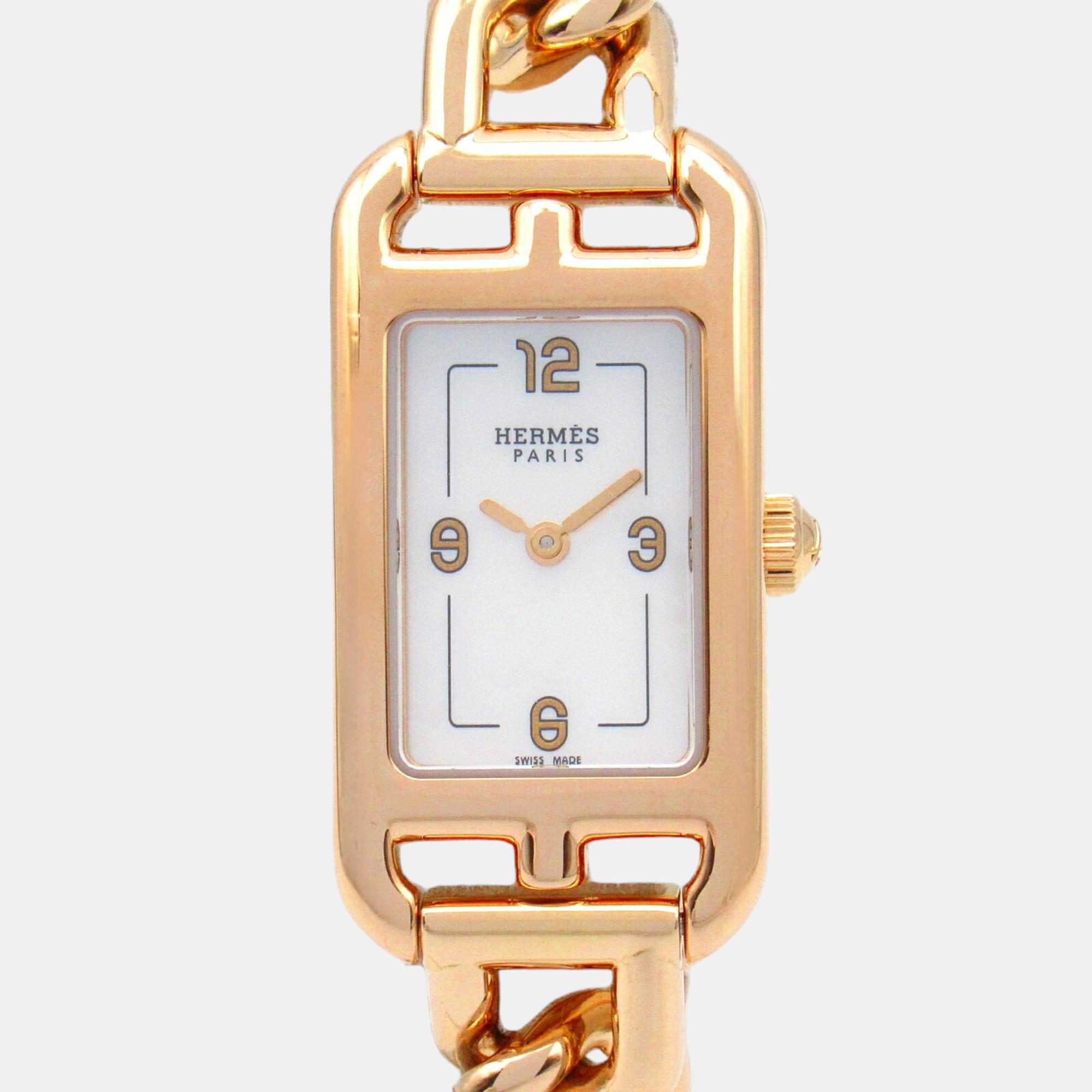 

Hermes White Shell 18K Rose gold Nantucket NA2.170 Quartz Women's Wristwatch