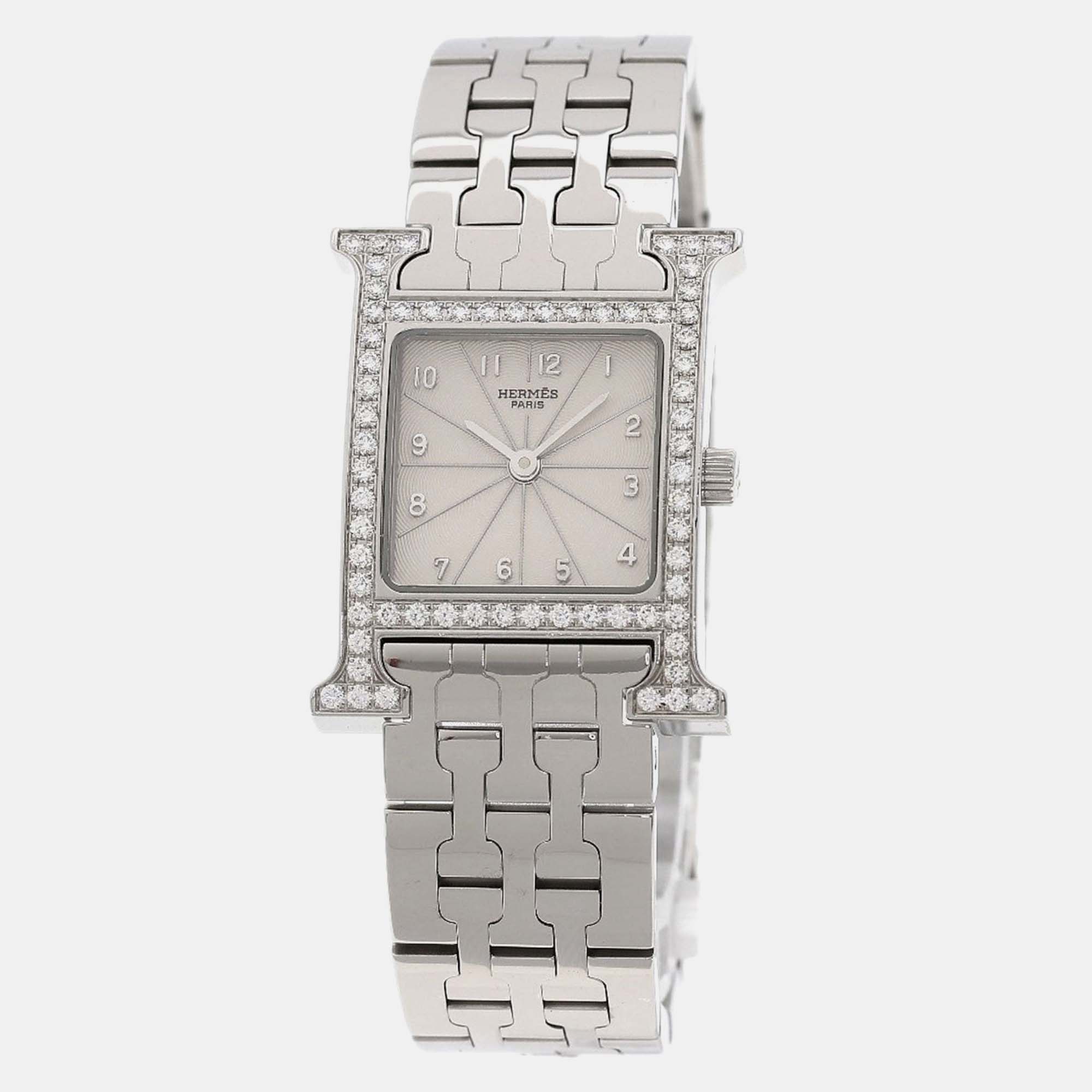 

Hermes Ivory Stainless Steel Heure H Quartz Women's Wristwatch 21 mm, White