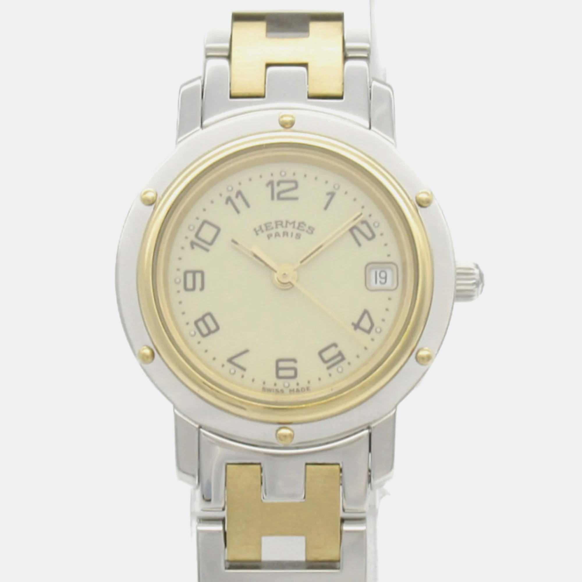 

Hermes Ivory Yellow Gold Plated Stainless Steel Clipper CL4.220 Quartz Women's Wristwatch 24 mm, White