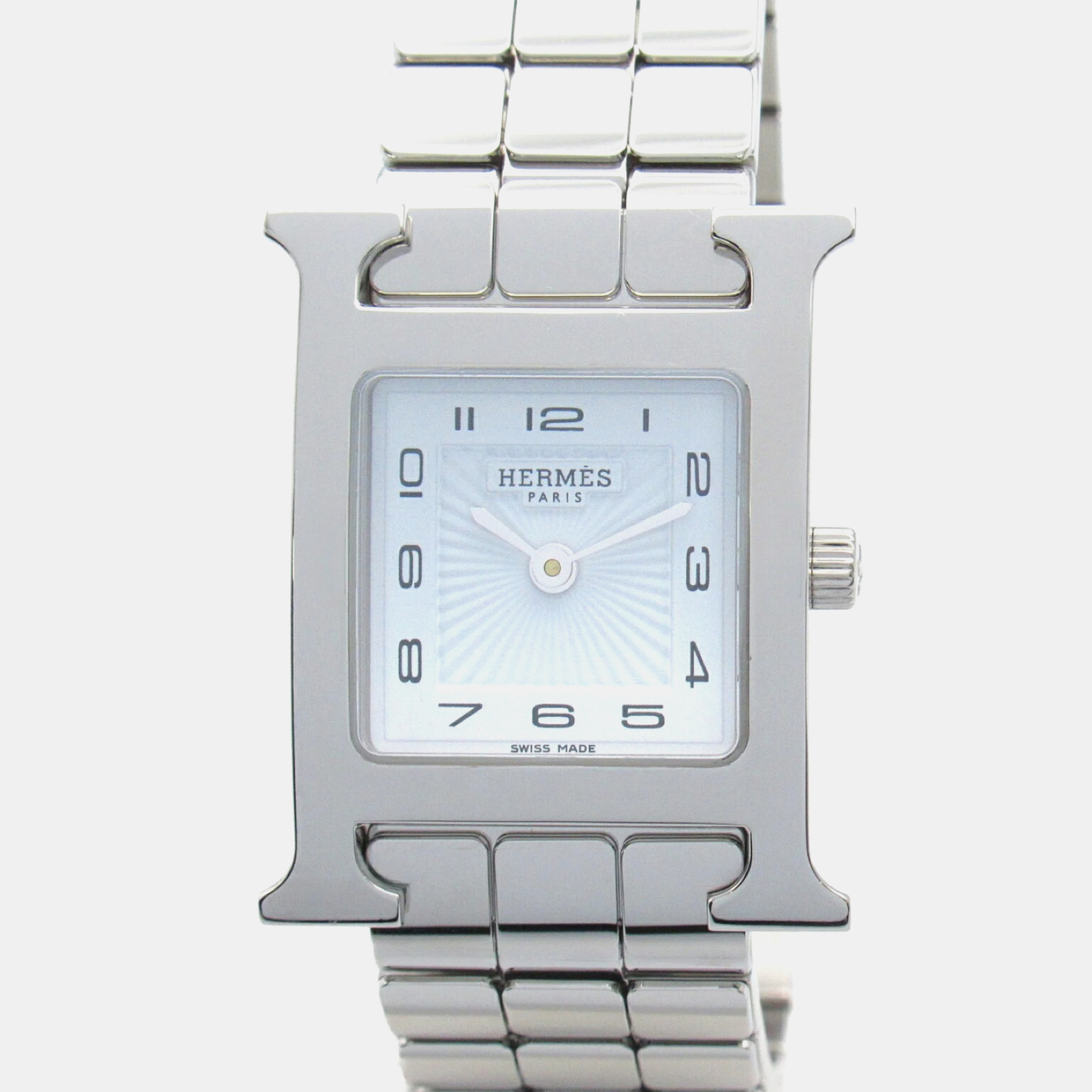 Pre-owned Hermes White Stainless Steel Heure H Hh1.210 Quartz Women's Wristwatch 21 Mm