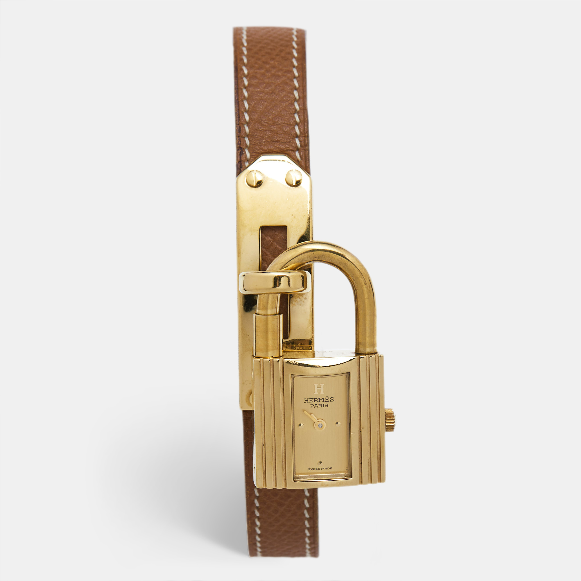 

Hermes Champagne Gold Plated Leather Kelly Women's Wristwatch, Brown