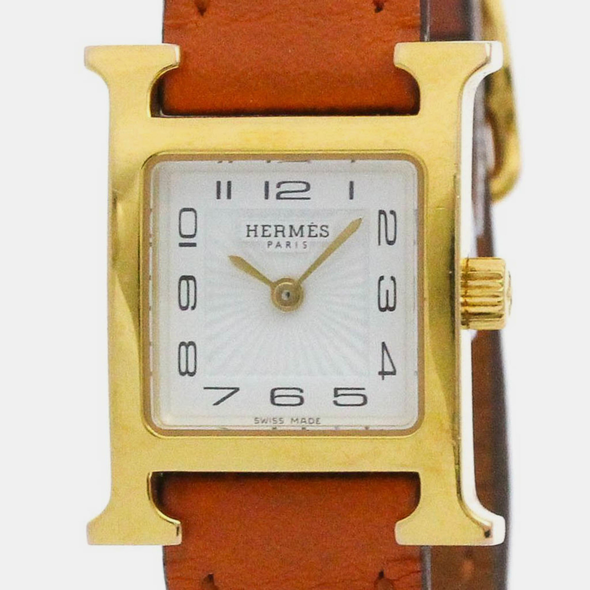 

Hermes Gold Plated Leather H Watch Quartz Women's Watch 17 mm, White