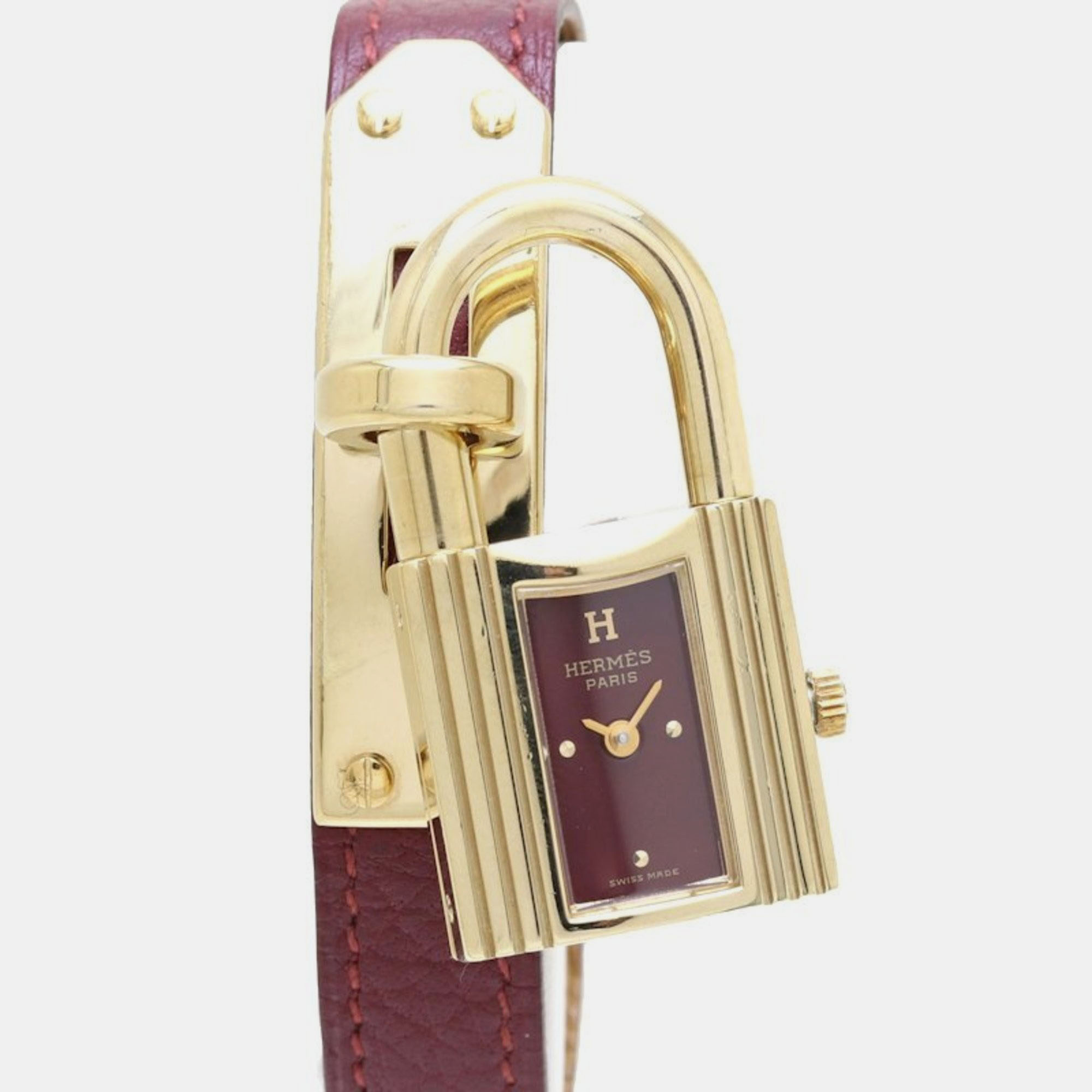 

Hermes Gold Plated Leather Kelly Women's Wristwatch 20 mm, Burgundy