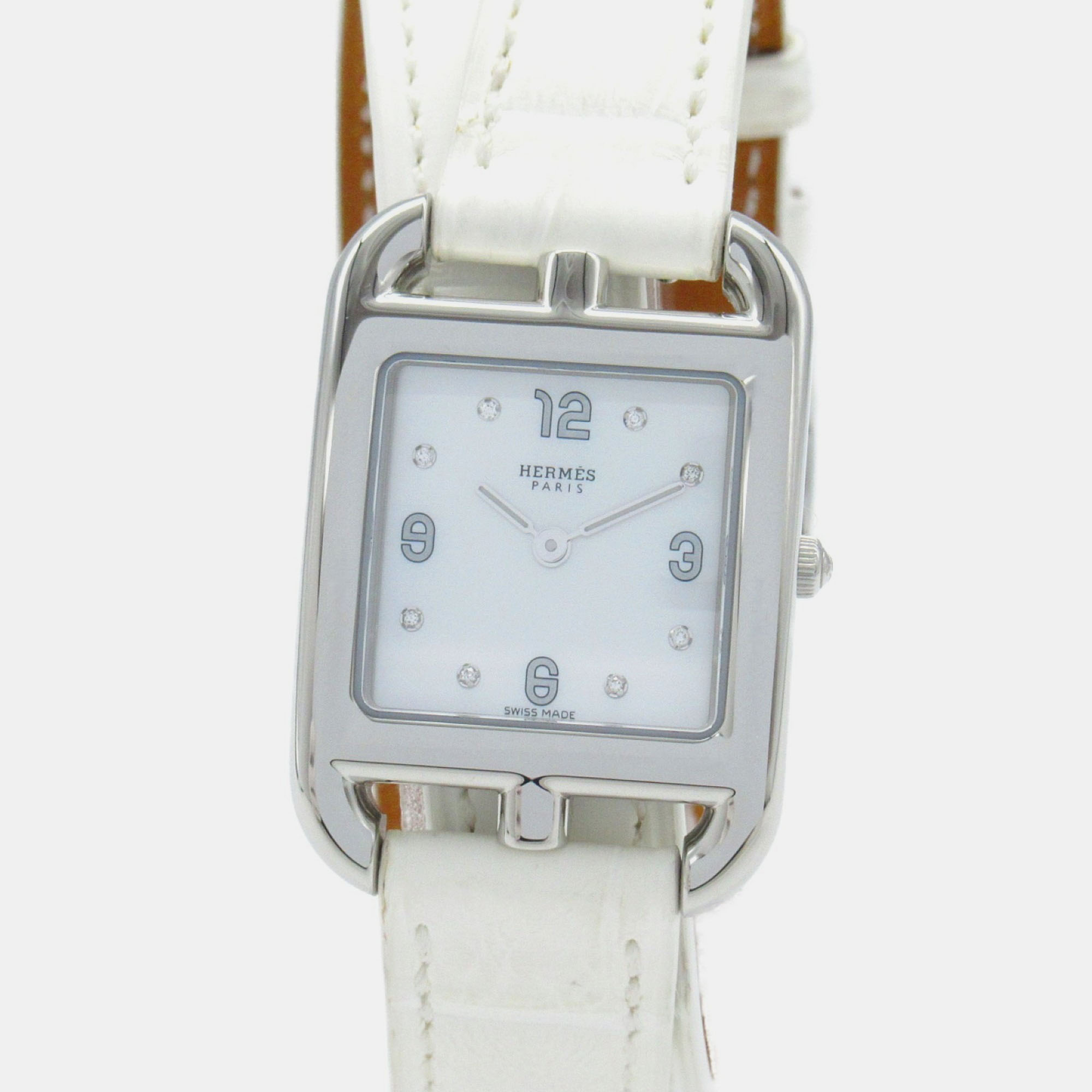 

Hermes White Shell Stainless Steel Cape Cod CC1.210a Quartz Women's Wristwatch 23 mm