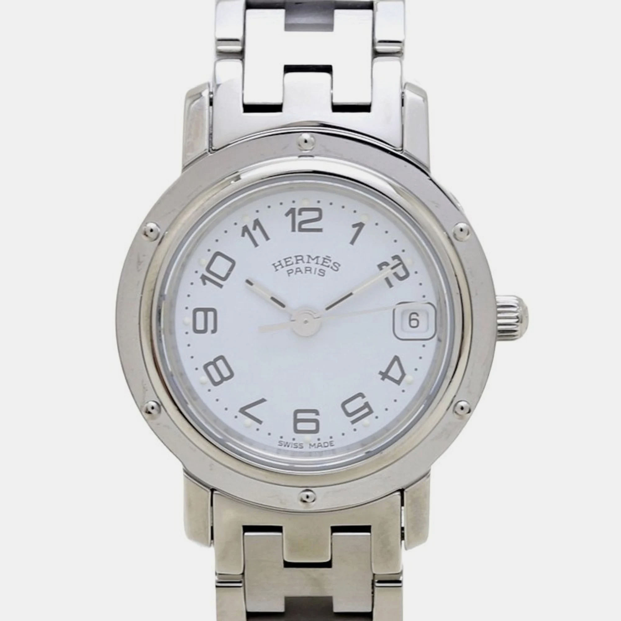 

Hermes White Stainless Steel Clipper CL4.210.130 3758 Quartz Women's Wristwatch 24 mm