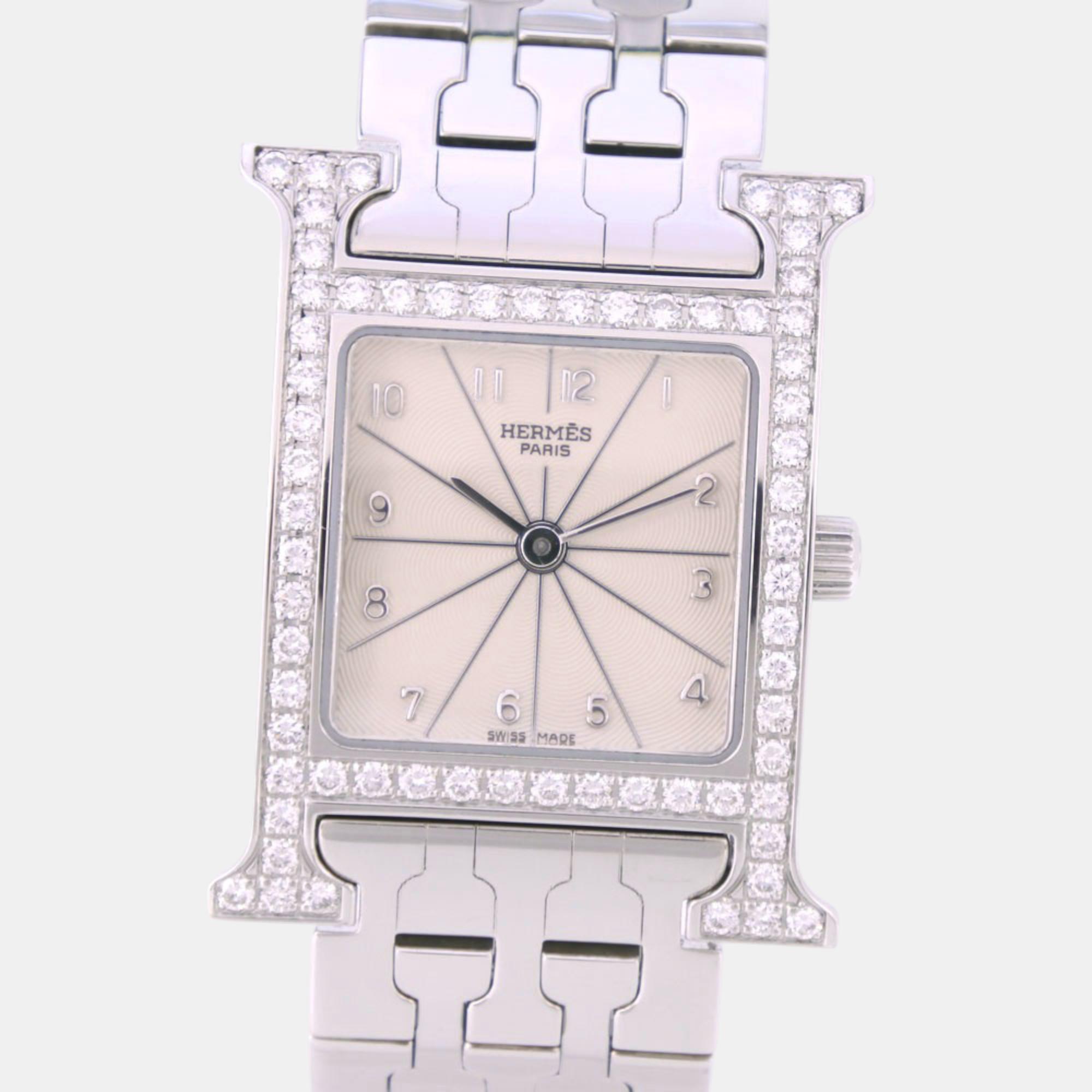 

Hermes Silver Stainless Steel Heure H HH1.230 Quartz Women's Wristwatch 21 mm