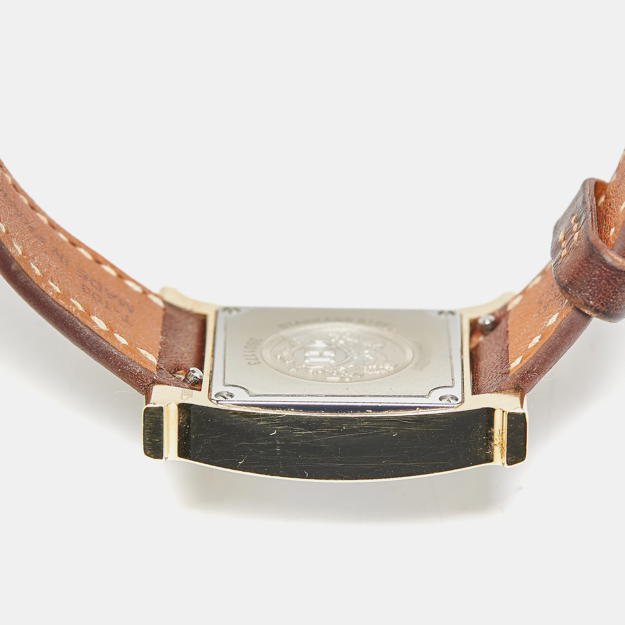 Hermes White Yellow Gold Plated Stainless Steel Leather Heure H W036734WW00 Women`s Wristwatch 21 mm 