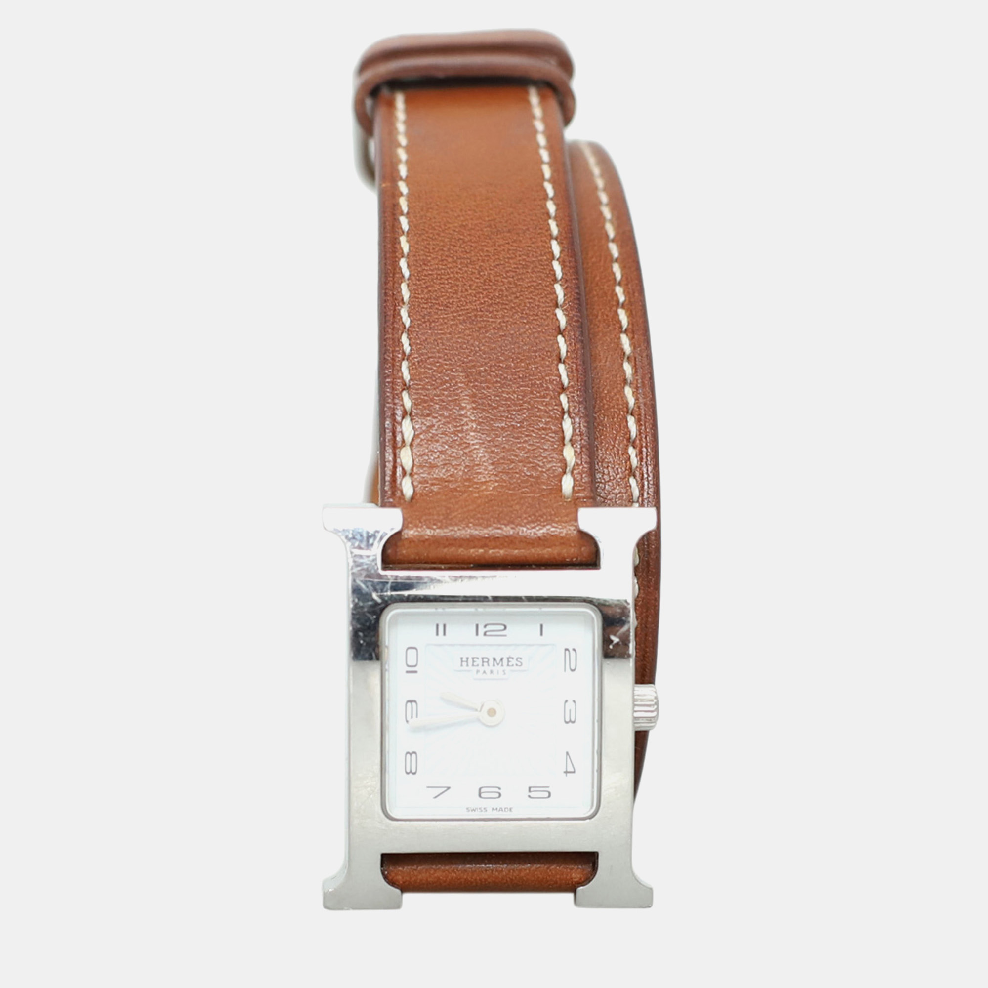 Pre-owned Hermes Heure H Watch Small Model Women's Watch Quartz 23 Mm In White