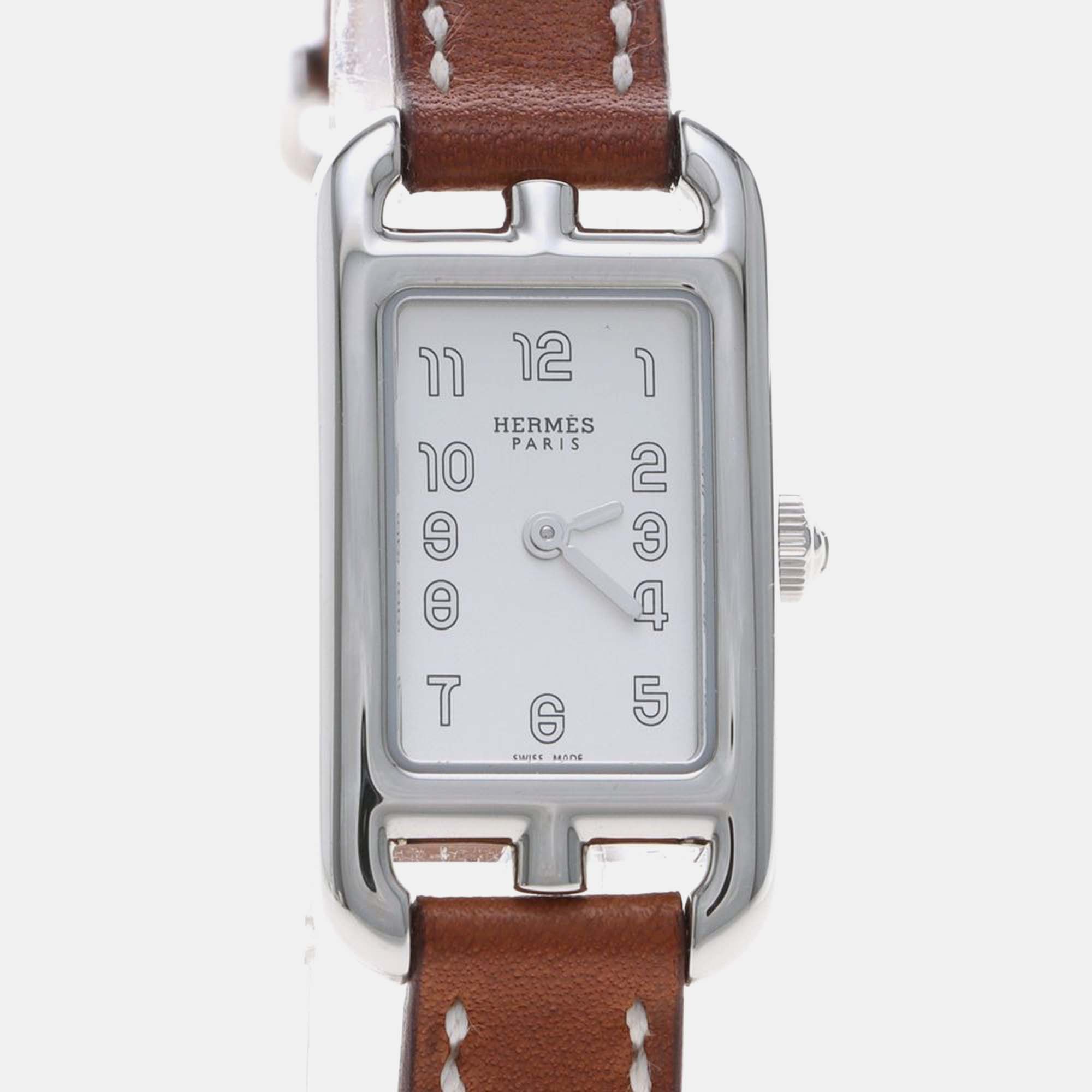 

Hermes White Stainless Steel Nantucket NA2.110 Women's Wristwatch 17 mm