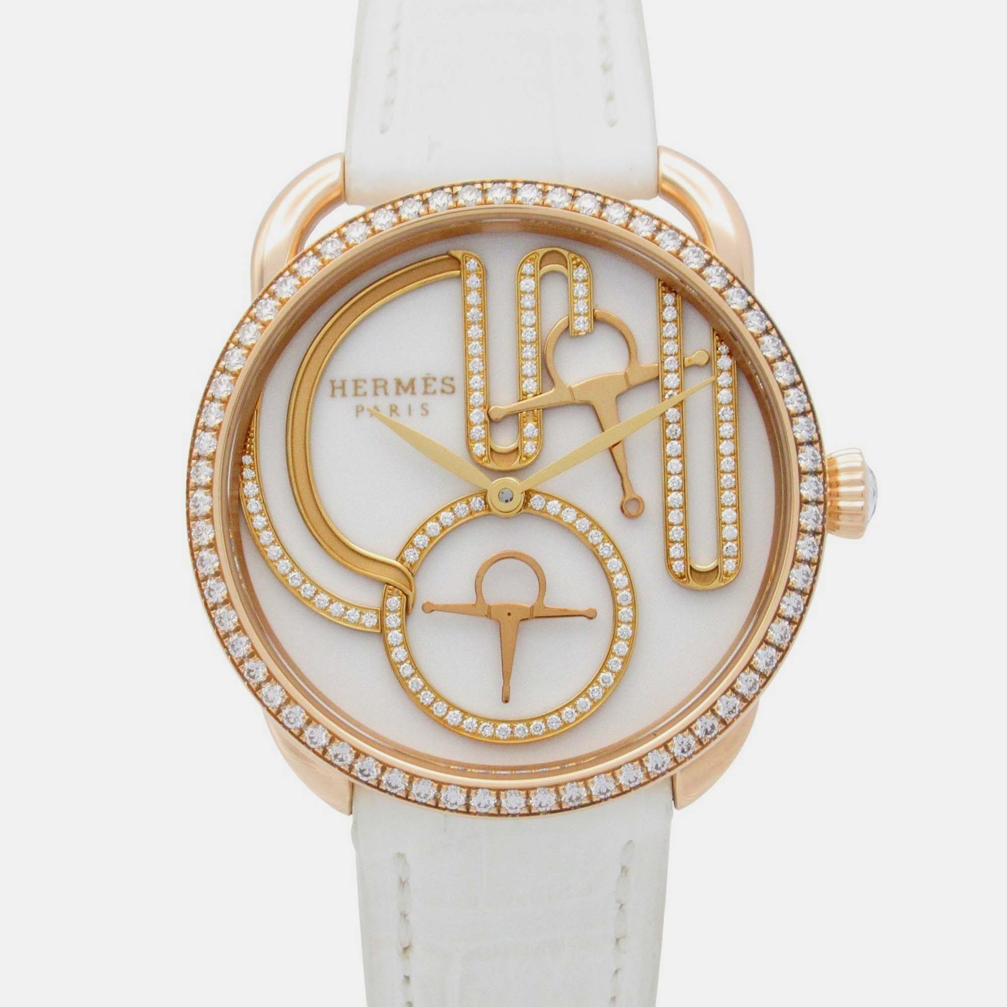 

Hermes Arceau AR12.671 Quartz White 18k Rose Gold Women's Wristwatch 34 mm