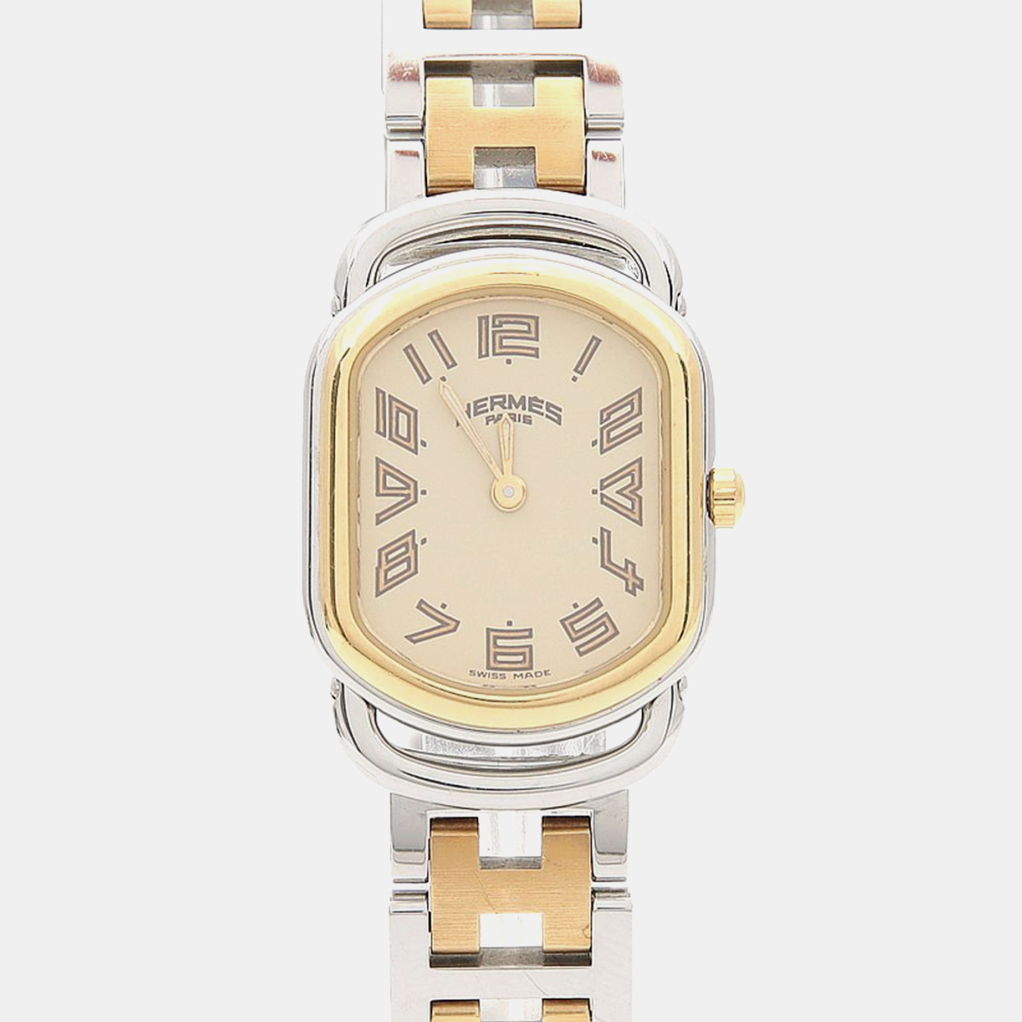Hermes Rallye RA1.220 Quartz Cream Yellow Gold Plated Stainless Steel Women's Wristwatch 20.5 mm