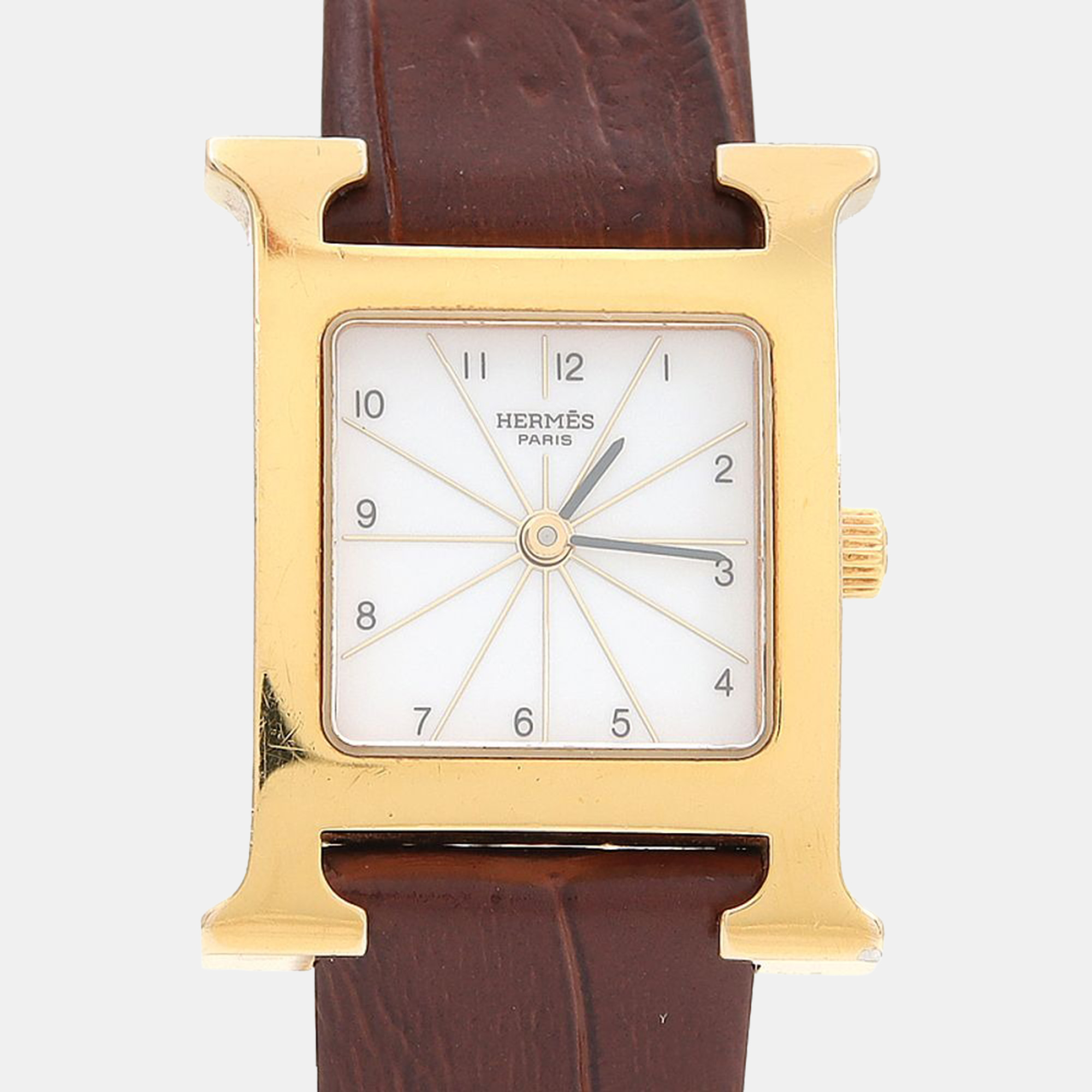 

Hermes Heure H HH1.201 Quartz Gold Plated Stainless Steel Womens Wristwatch 21 mm, White