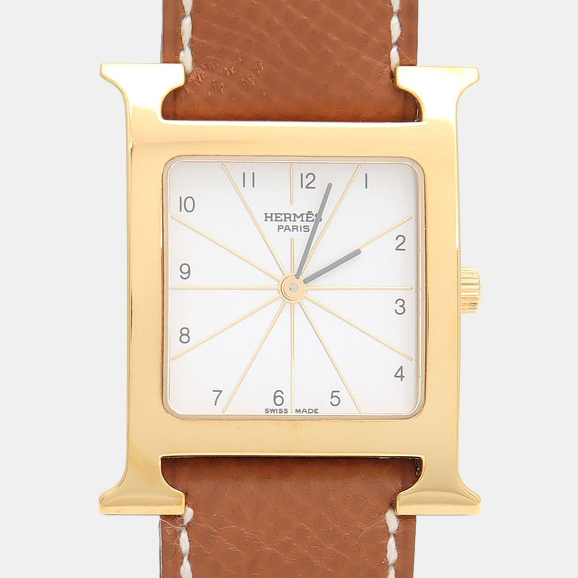 

Hermes Heure H HH1.501 Quartz Gold Plated Stainless Steel Men's Wristwatch 26 mm, White