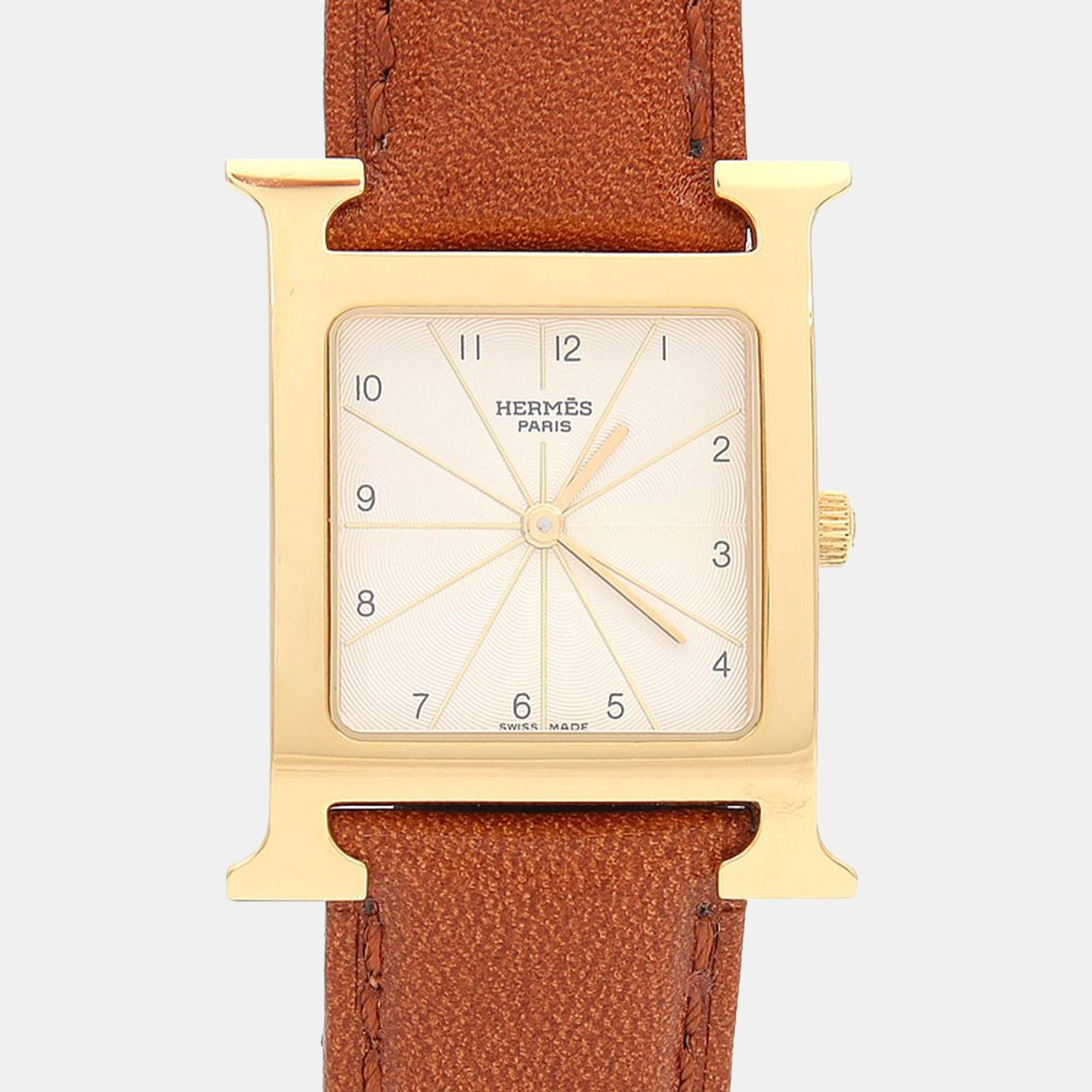 Hermes Heure H HH1.501 Quartz Gold Plated Stainless Steel Men's Wristwatch 26 mm