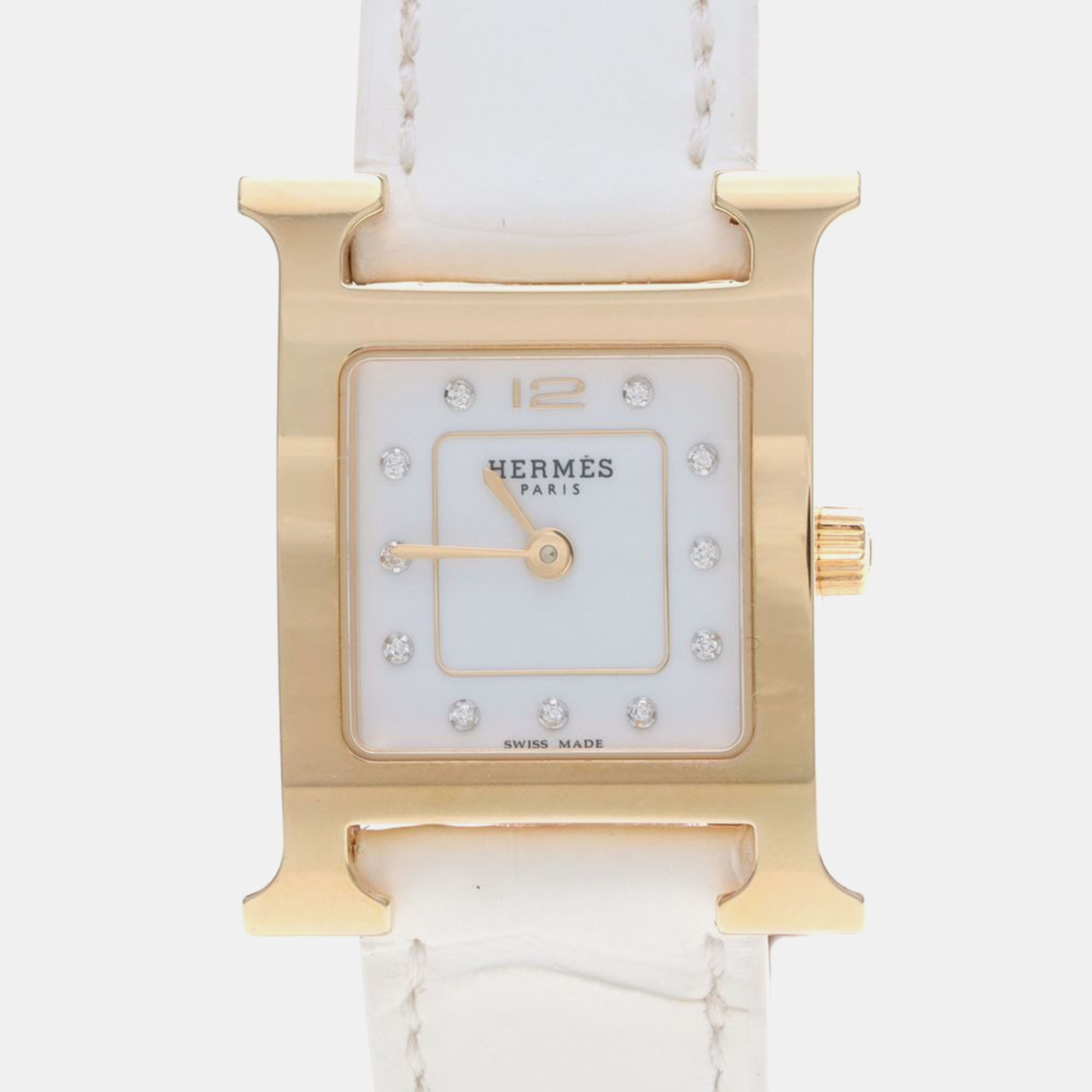 

Hermes Heure H HH1.202b Quartz Gold Plated Stainless Steel Women's Wristwatch, White