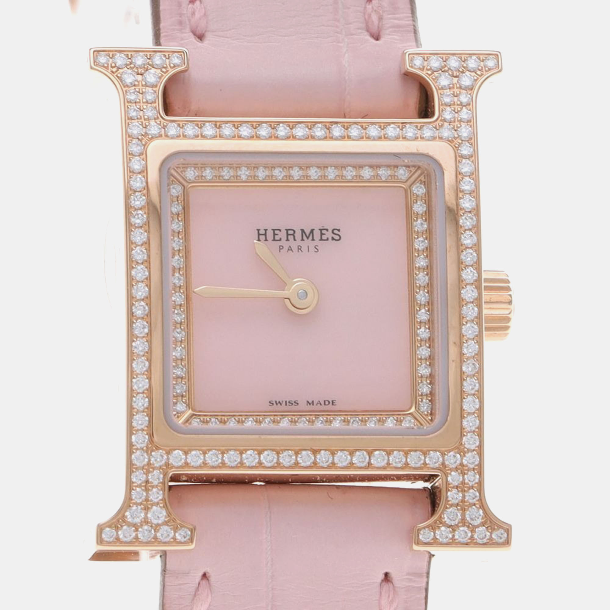 

Hermes Heure H HH1.174 Quartz Gold Stainless Steel Women's Wristwatch 17 mm, Pink