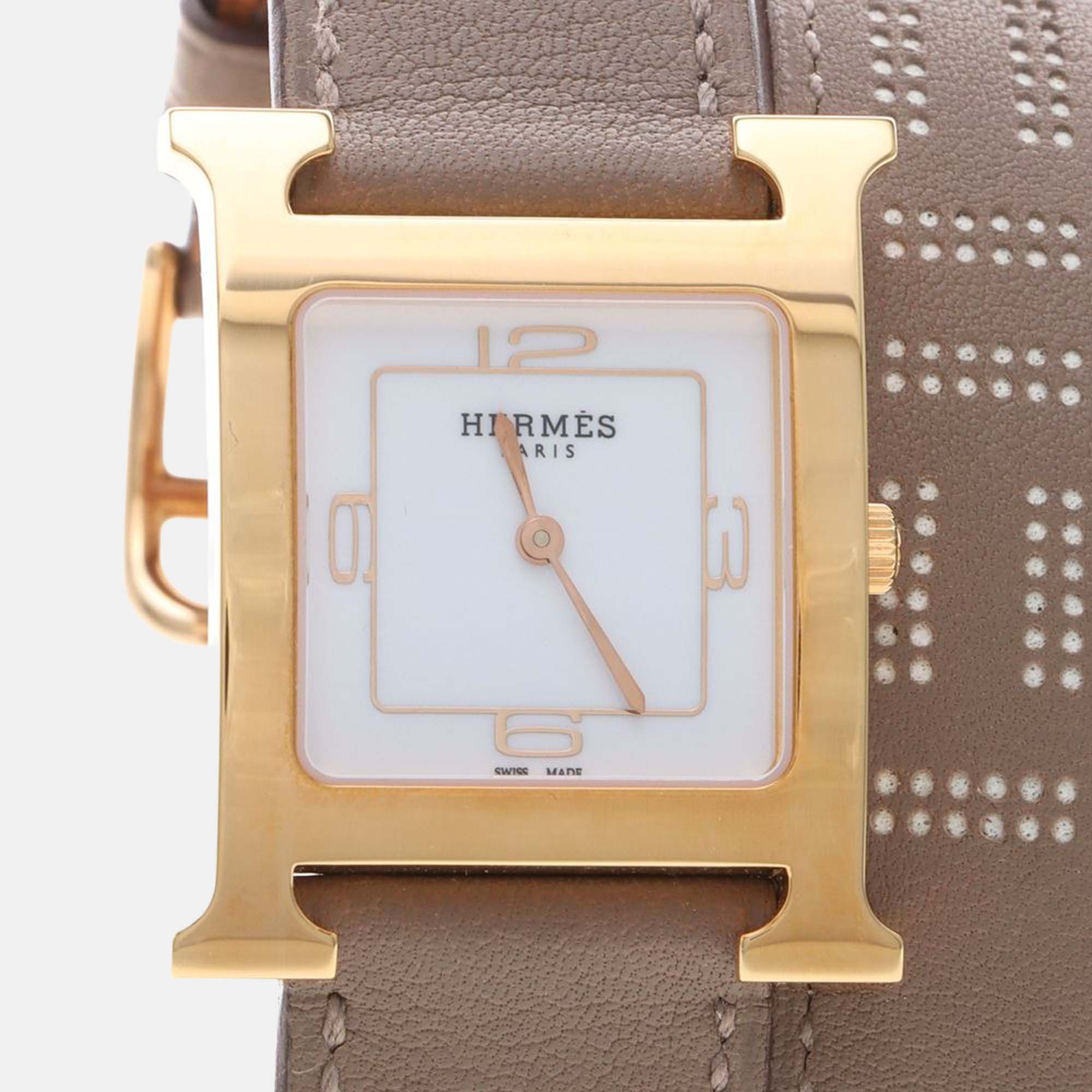 

Hermes H Hour HH1.502 Quartz White Gold-Plated Women's Wristwatch