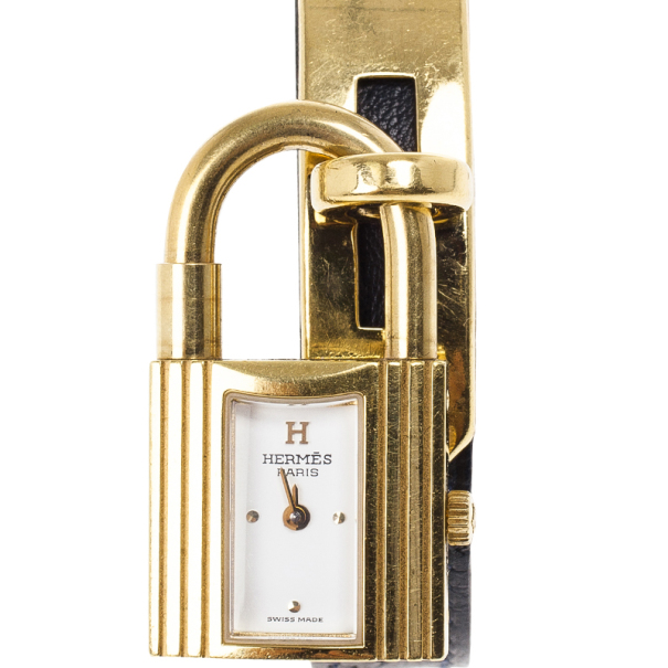 Pre Owned Hermes White Stainless Steel Black Kelly Women's Wristwatch 20MM