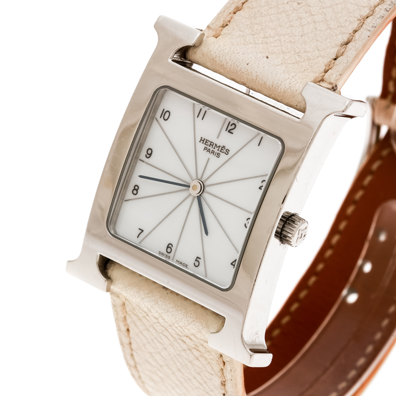 

Hermes White Stainless Steel Heure H HH1.510 Women's Wristwatch