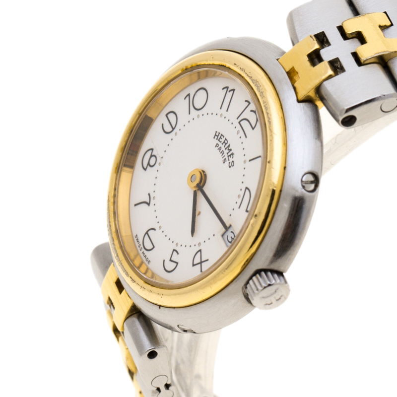 

Hermes White Gold Plated and Stainless Steel Clipper Women's Wristwatch, Silver