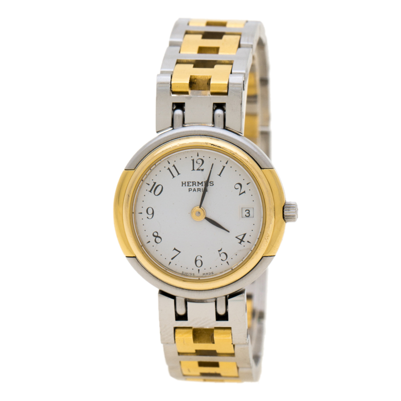 Pre Owned Hermes White Gold Plated and Stainless Steel Windsor 62.03 Women's Wristwatch 24 mm