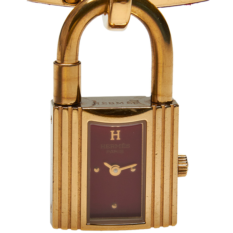 

Hermes Red Stainless Steel Gold Plated Kelly KE1.201 Women's Wristwatch