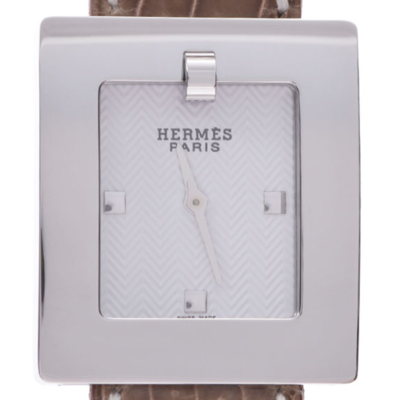 

Hermes White Stainless Steel and Leather BE1.210 Women's Wristwatch