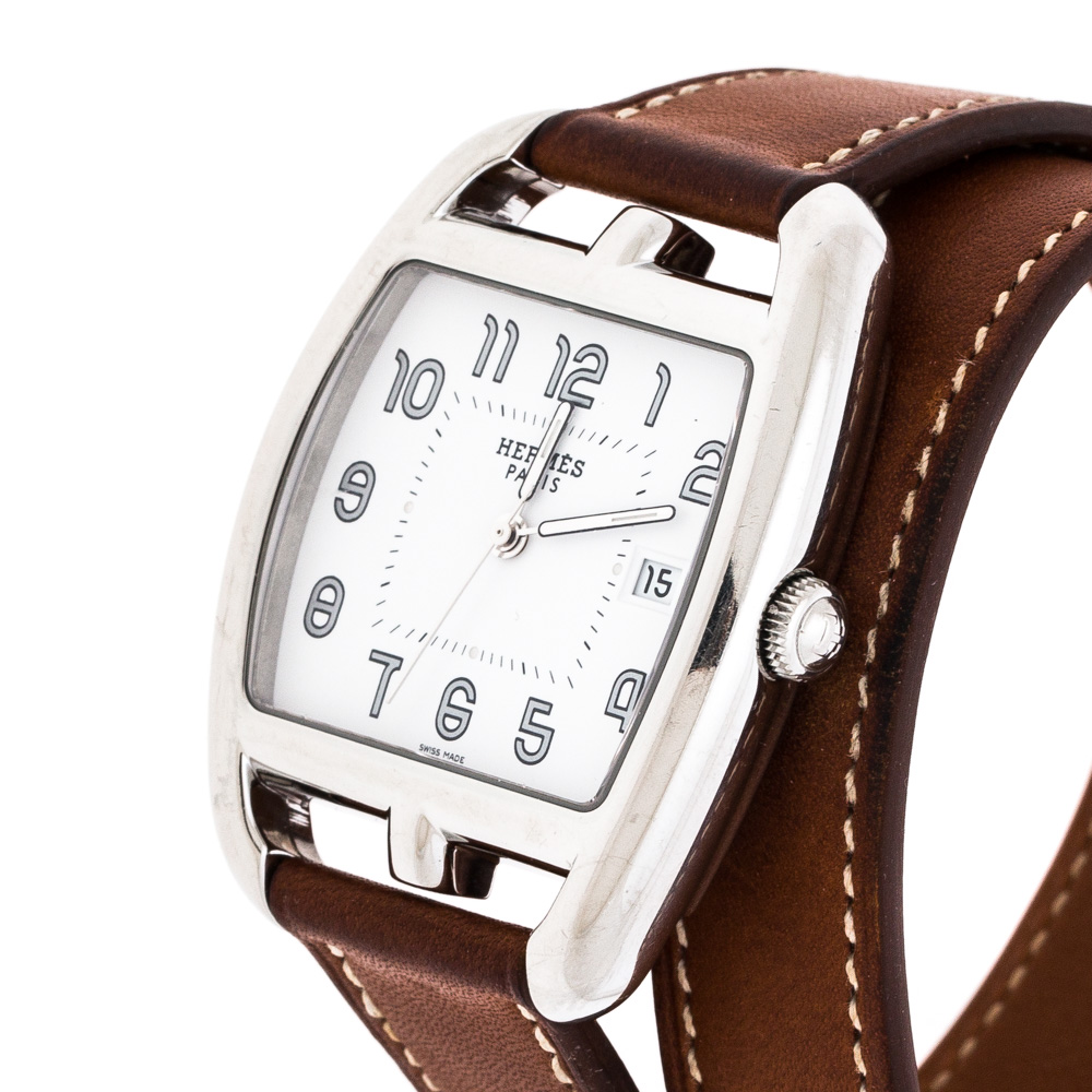 

Hermes White Stainless Steel Cape Cod Tonneau CT1.710 Women's Wristwatch